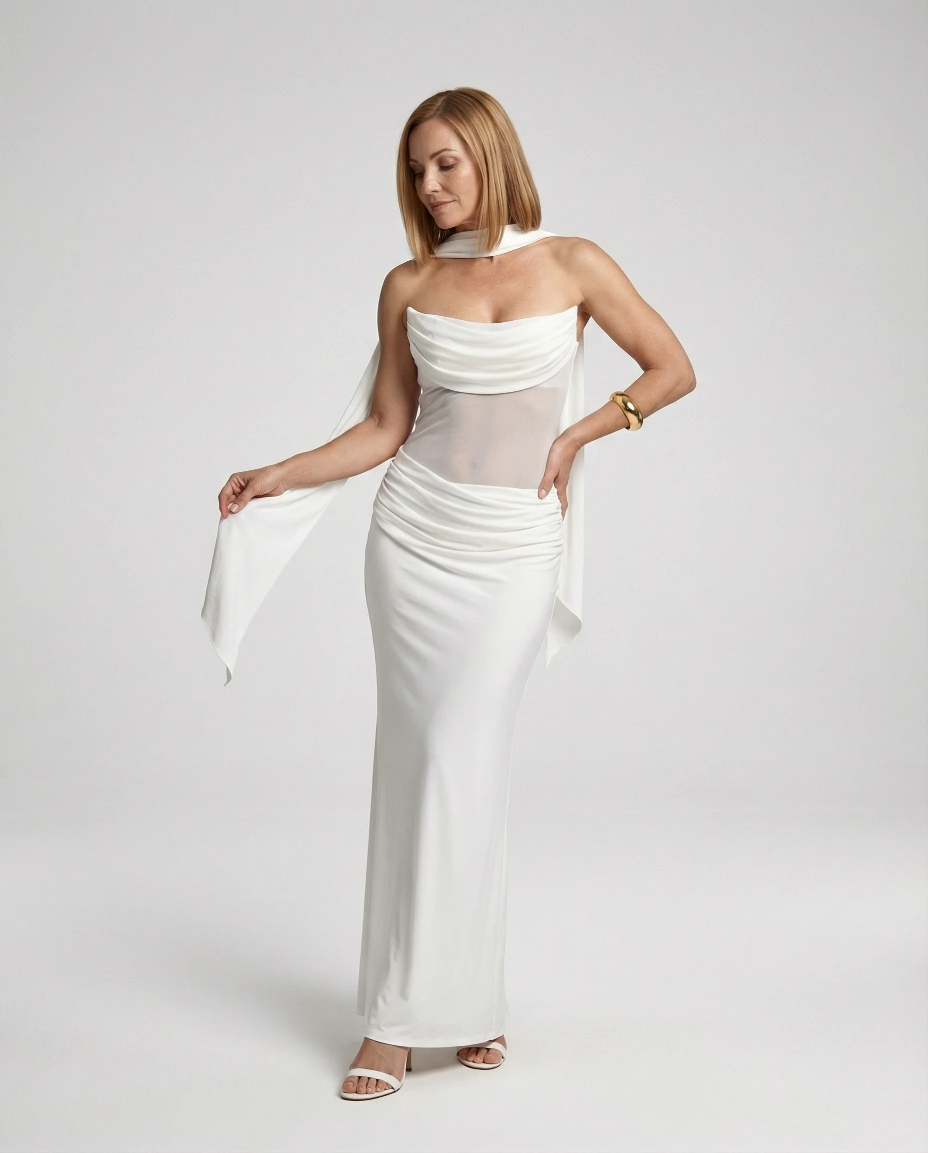 Abendkleid schulterfrei mit Drapierung