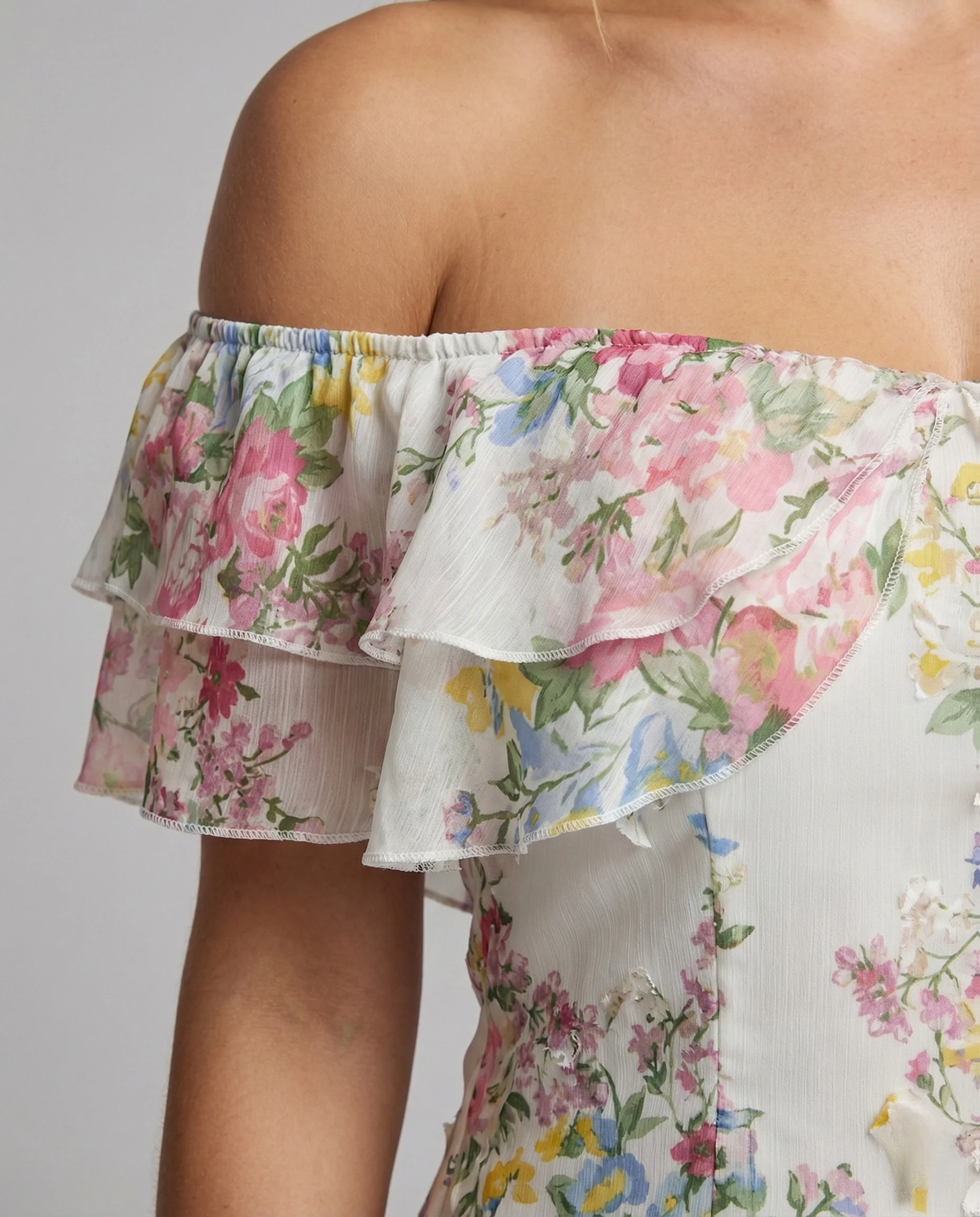 Damen Schulterfreies Abendkleid mit Blumen - Image 3