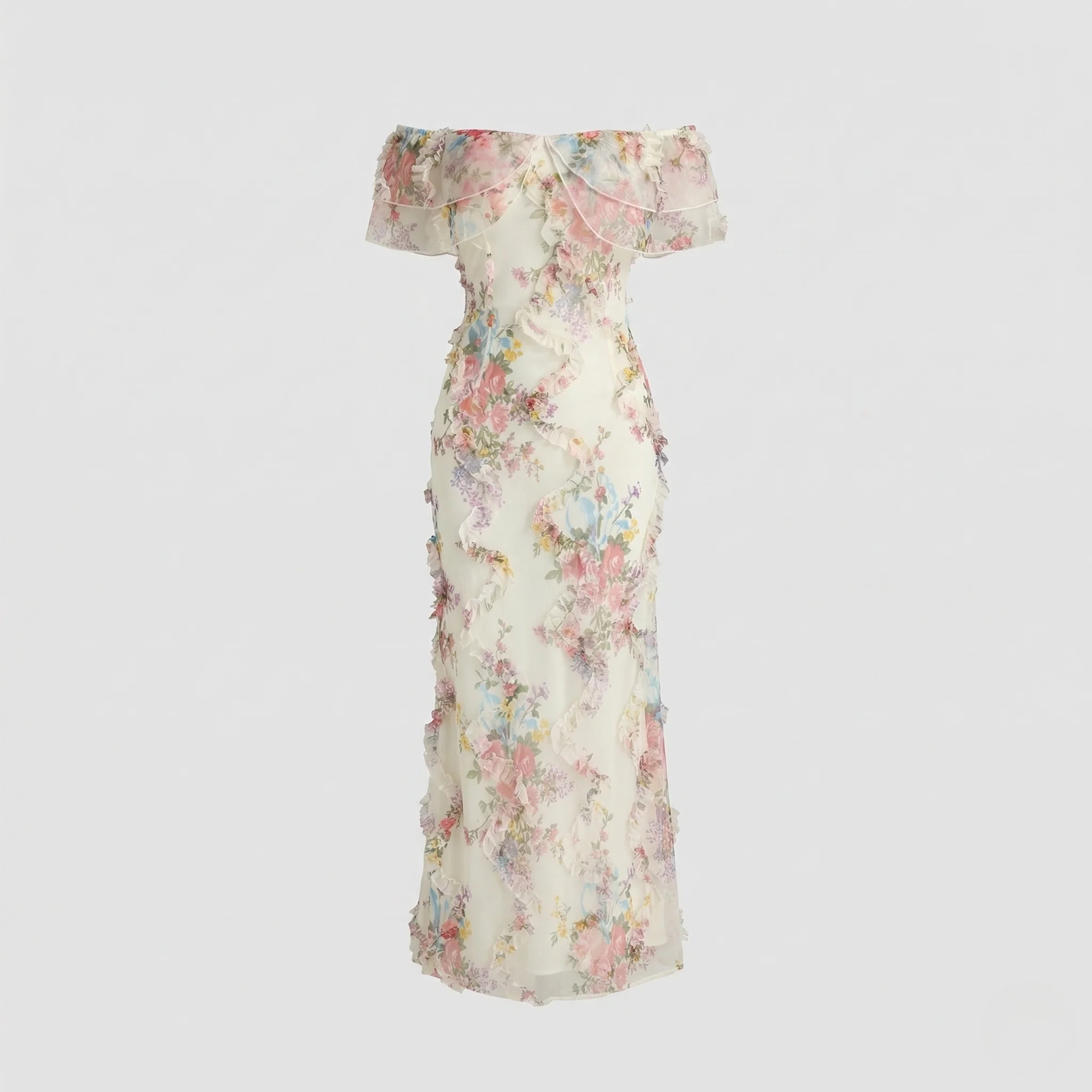 Damen Schulterfreies Abendkleid mit Blumen - Image 5