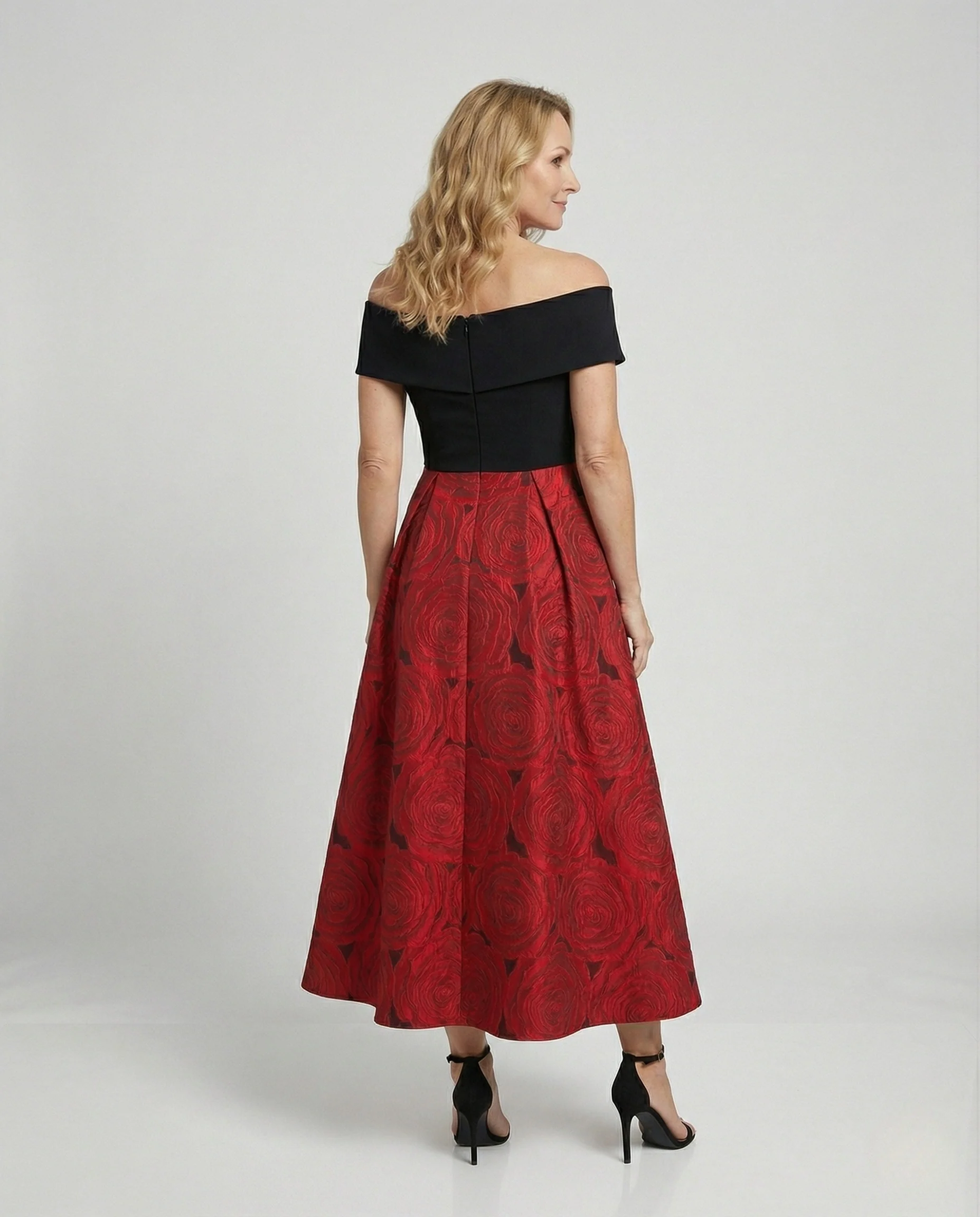 Damen Schulterfreies Abendkleid mit Jacquard-Rock - Image 4