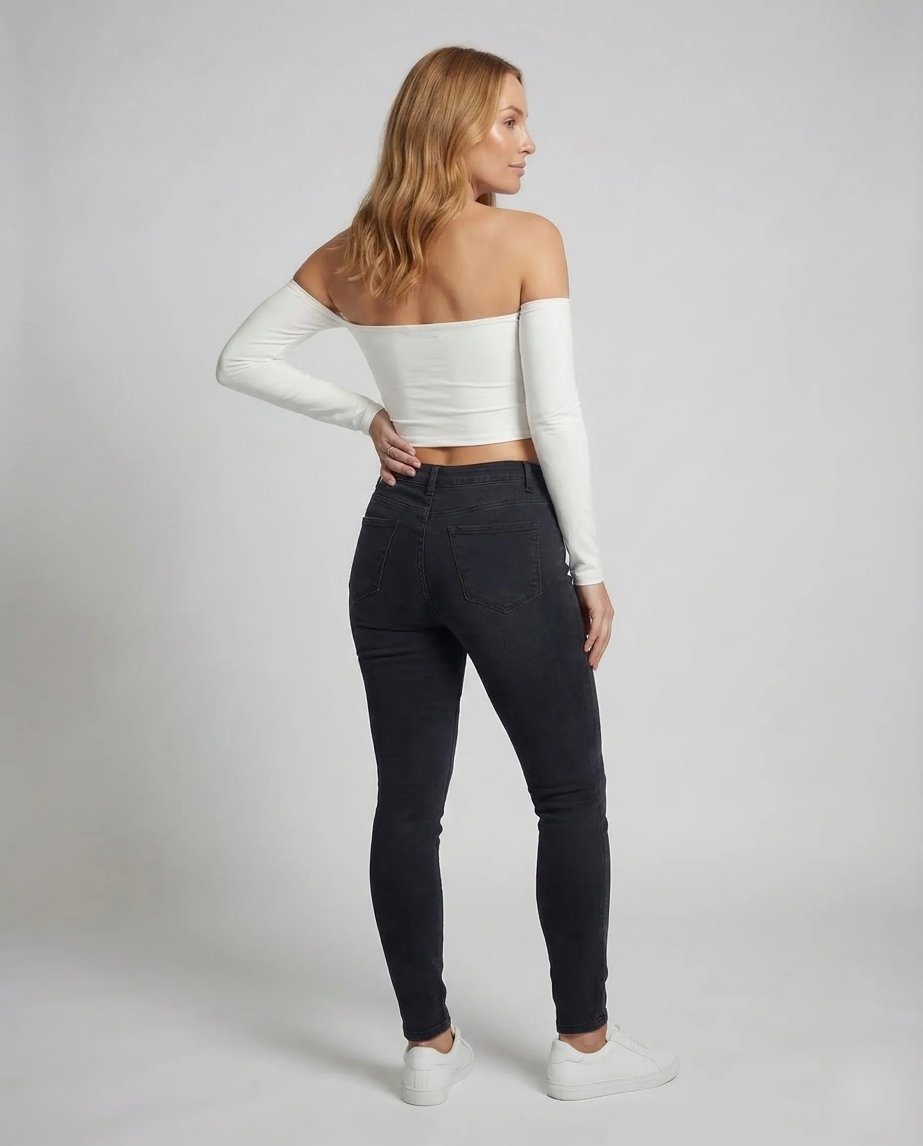 Damen Bandeau Crop Top Ärmel - Image 4