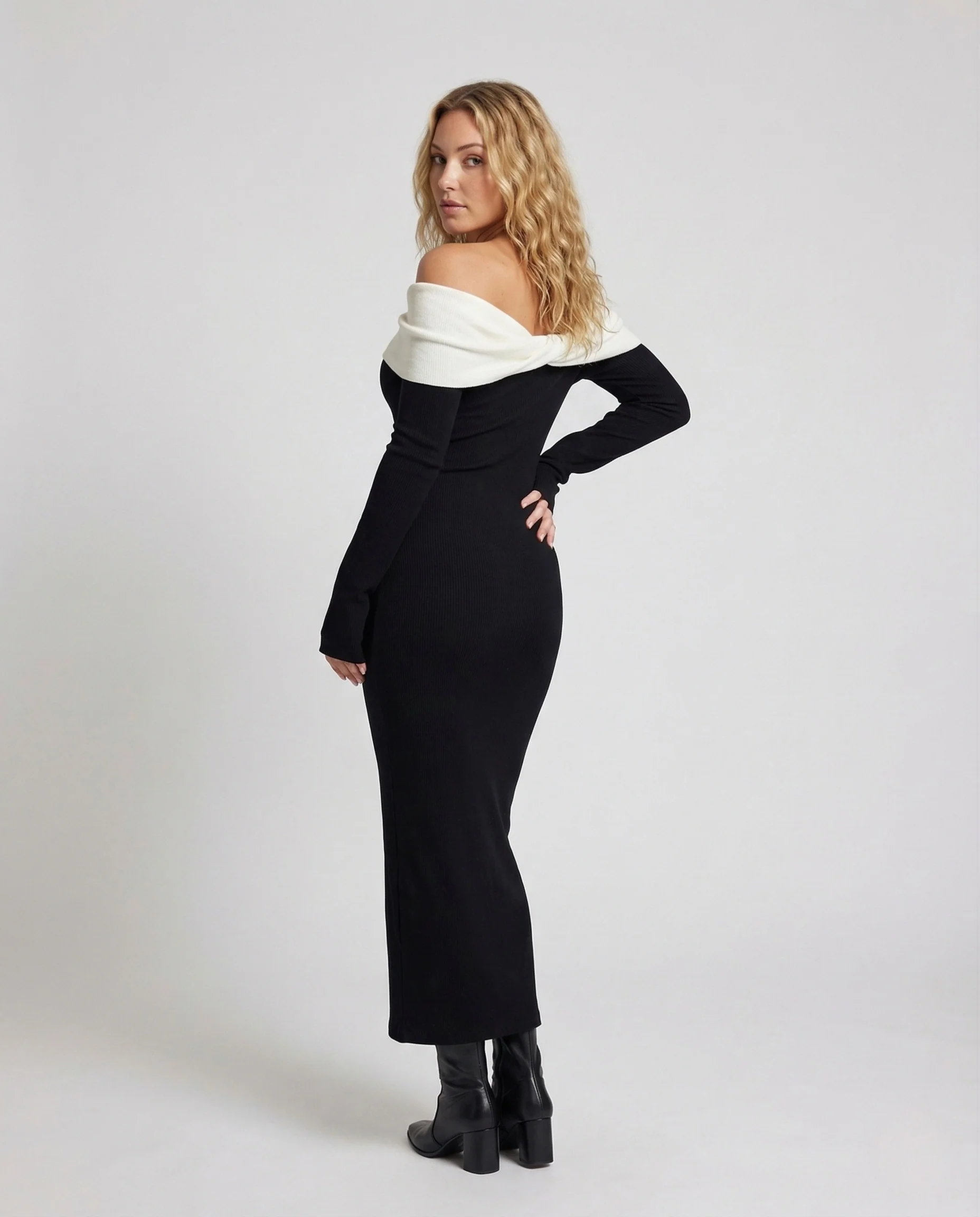 Damen Maxikleid Schulterfrei Glockenärmel - Image 4