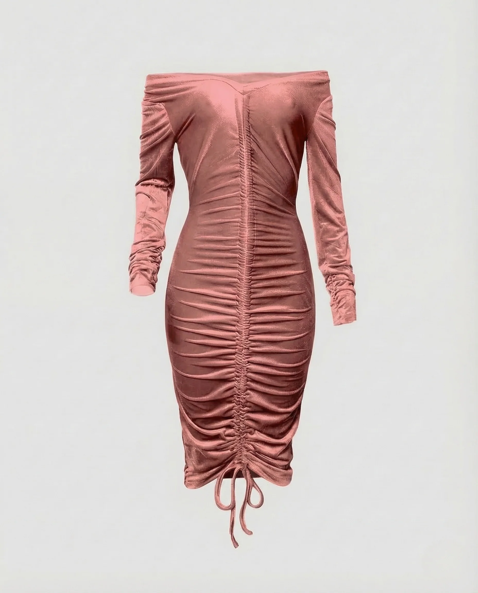 Damen Midikleid Schulterfrei Raffung - Image 7