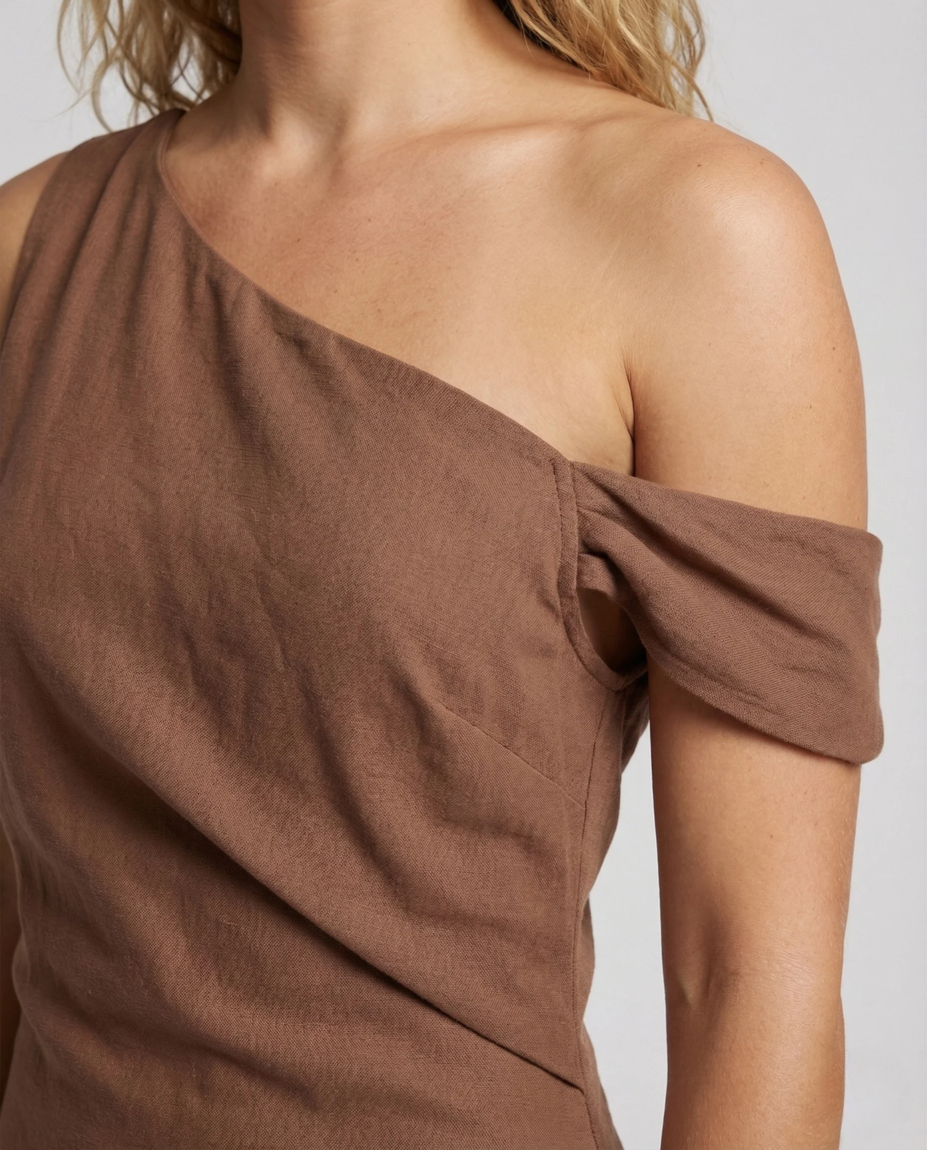 Damen Schulterfreies Leinenoptik Maxikleid - Image 3