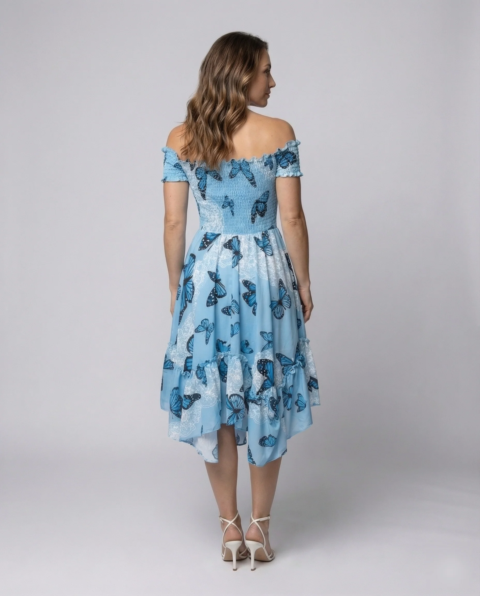 Damen Midikleid Schmetterlingsprint Volantrock - Image 4
