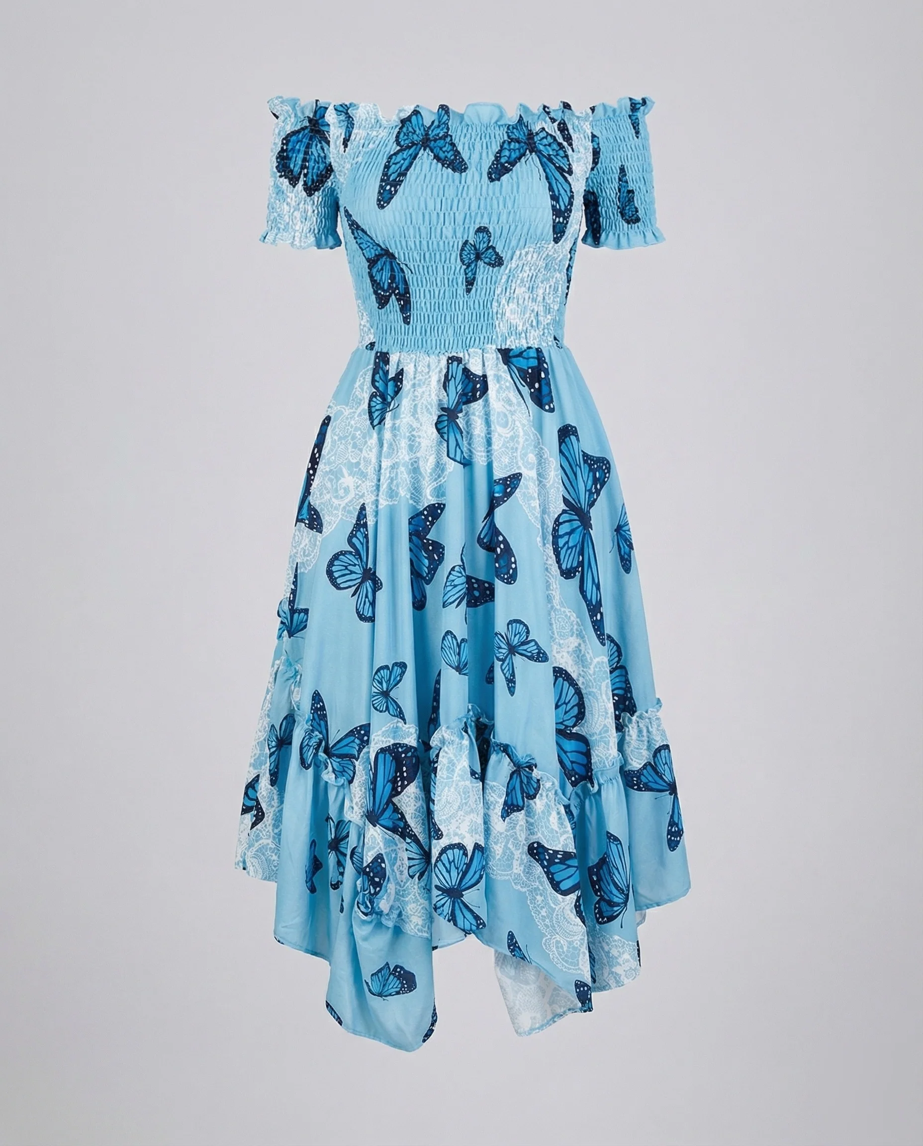 Damen Midikleid Schmetterlingsprint Volantrock - Image 5