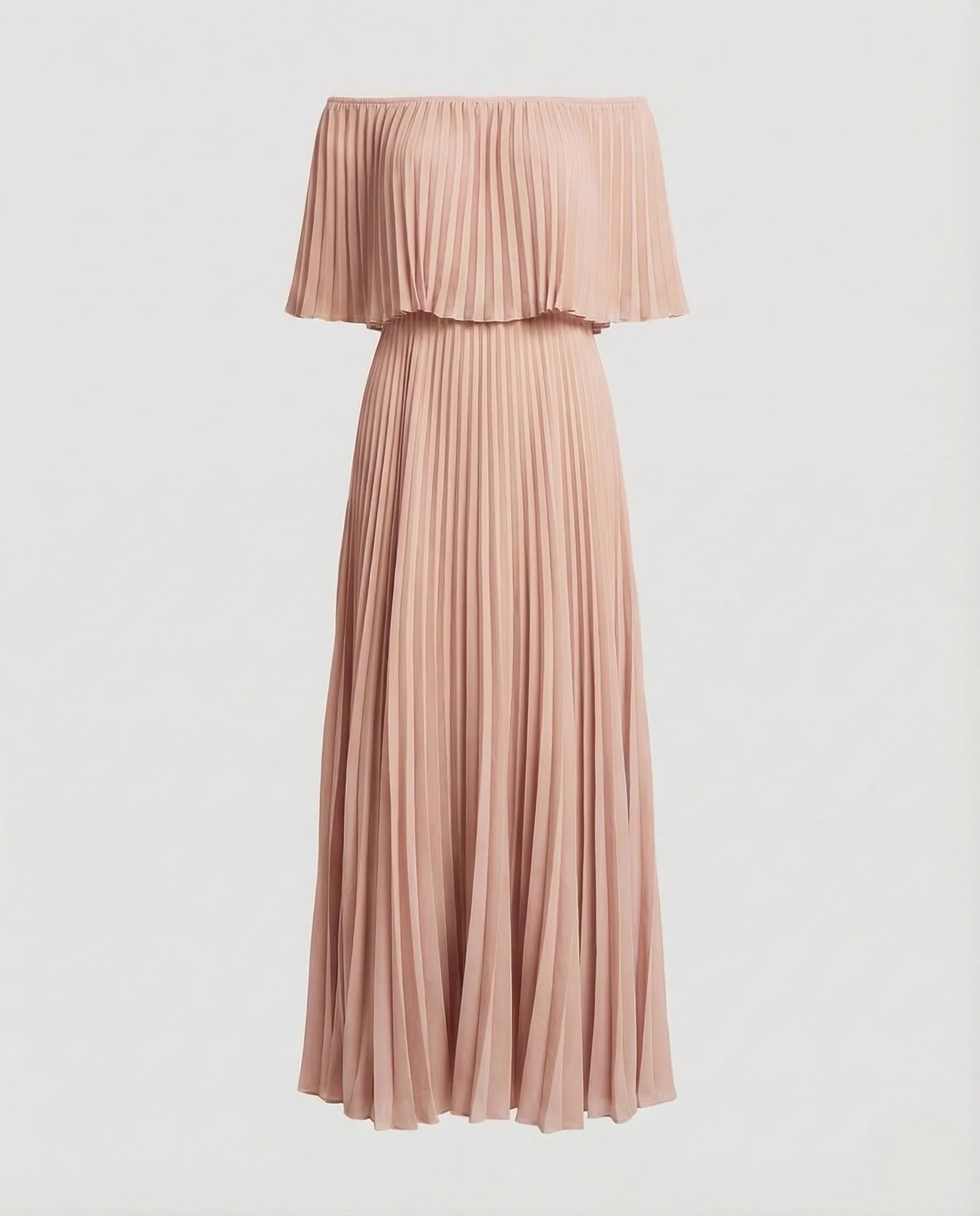 Damen Plissee Maxikleid Schulterfrei Volant - Image 6