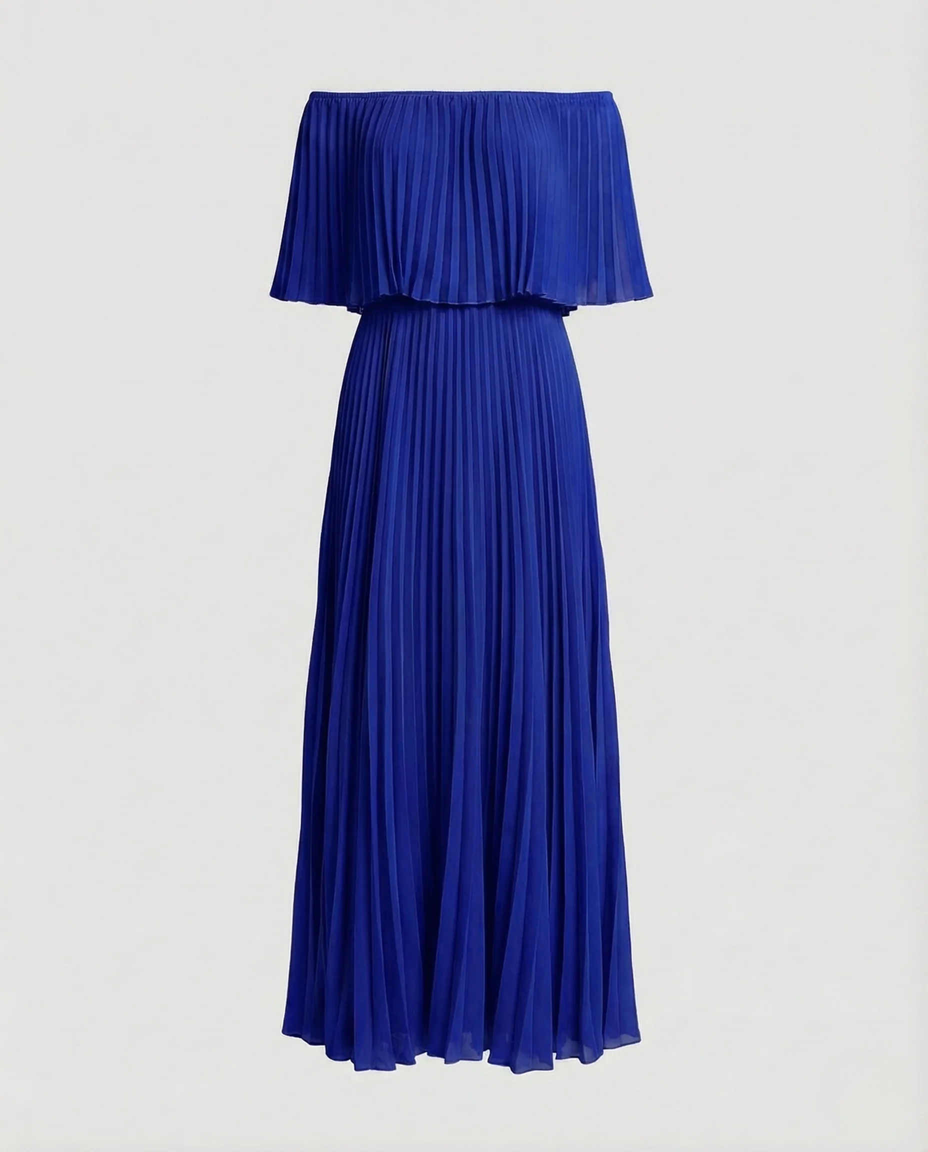 Damen Plissee Maxikleid Schulterfrei Volant - Image 8