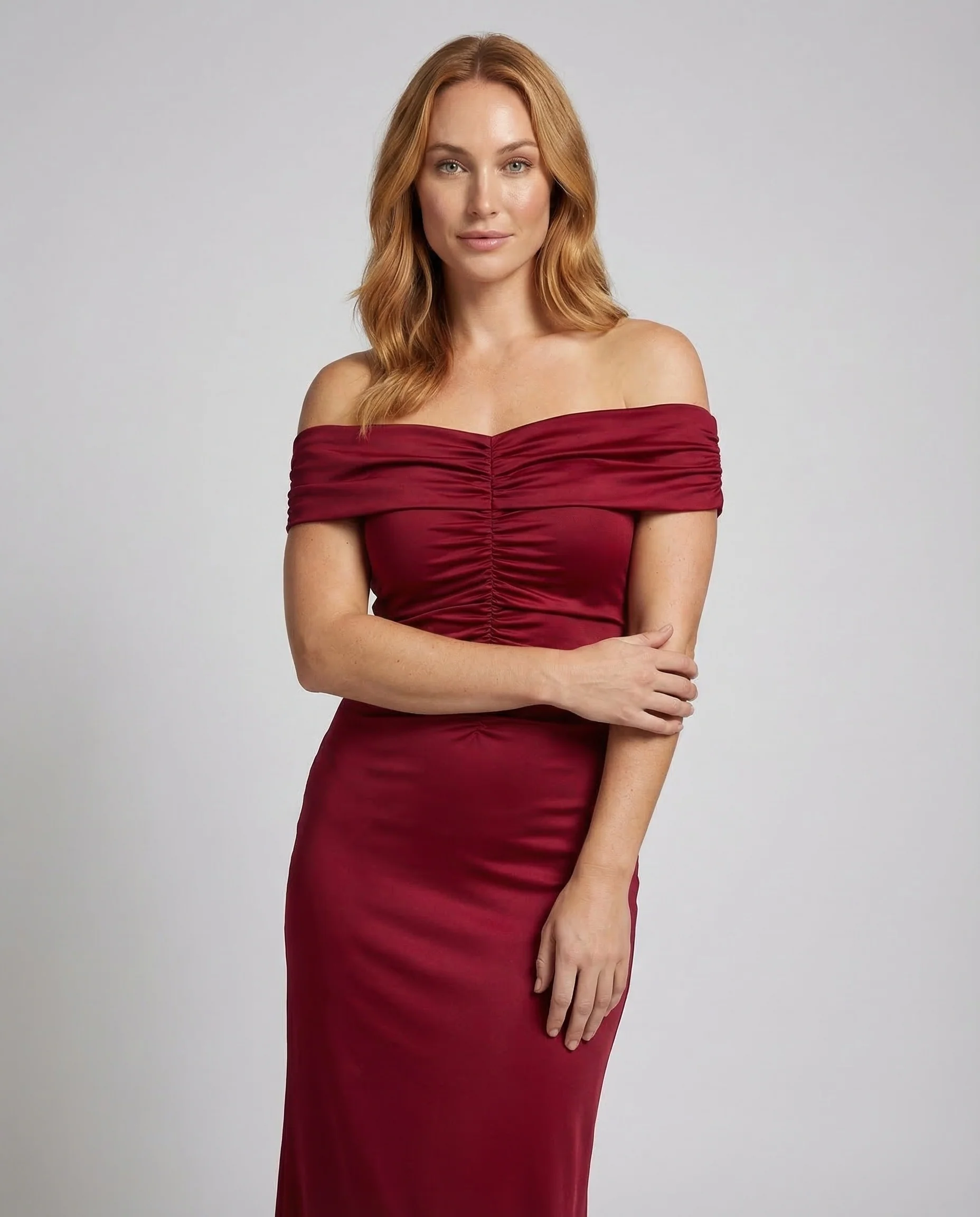 Damen Satin Abendkleid Schulterfrei - Image 2