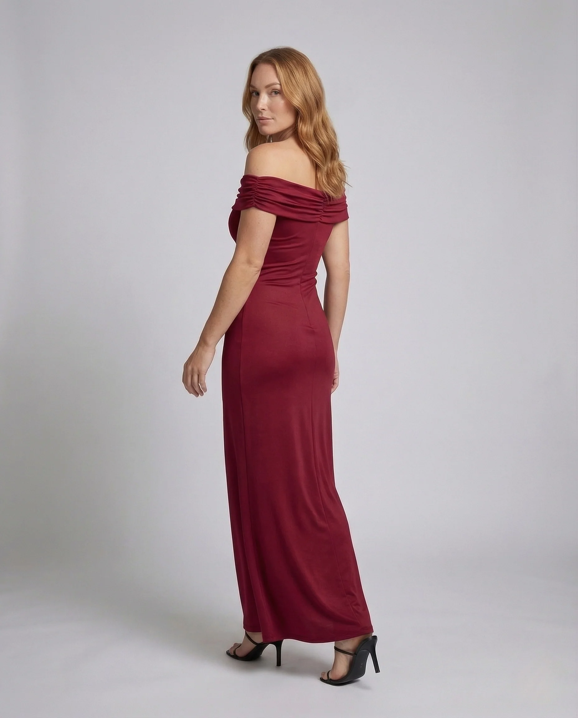 Damen Satin Abendkleid Schulterfrei - Image 4