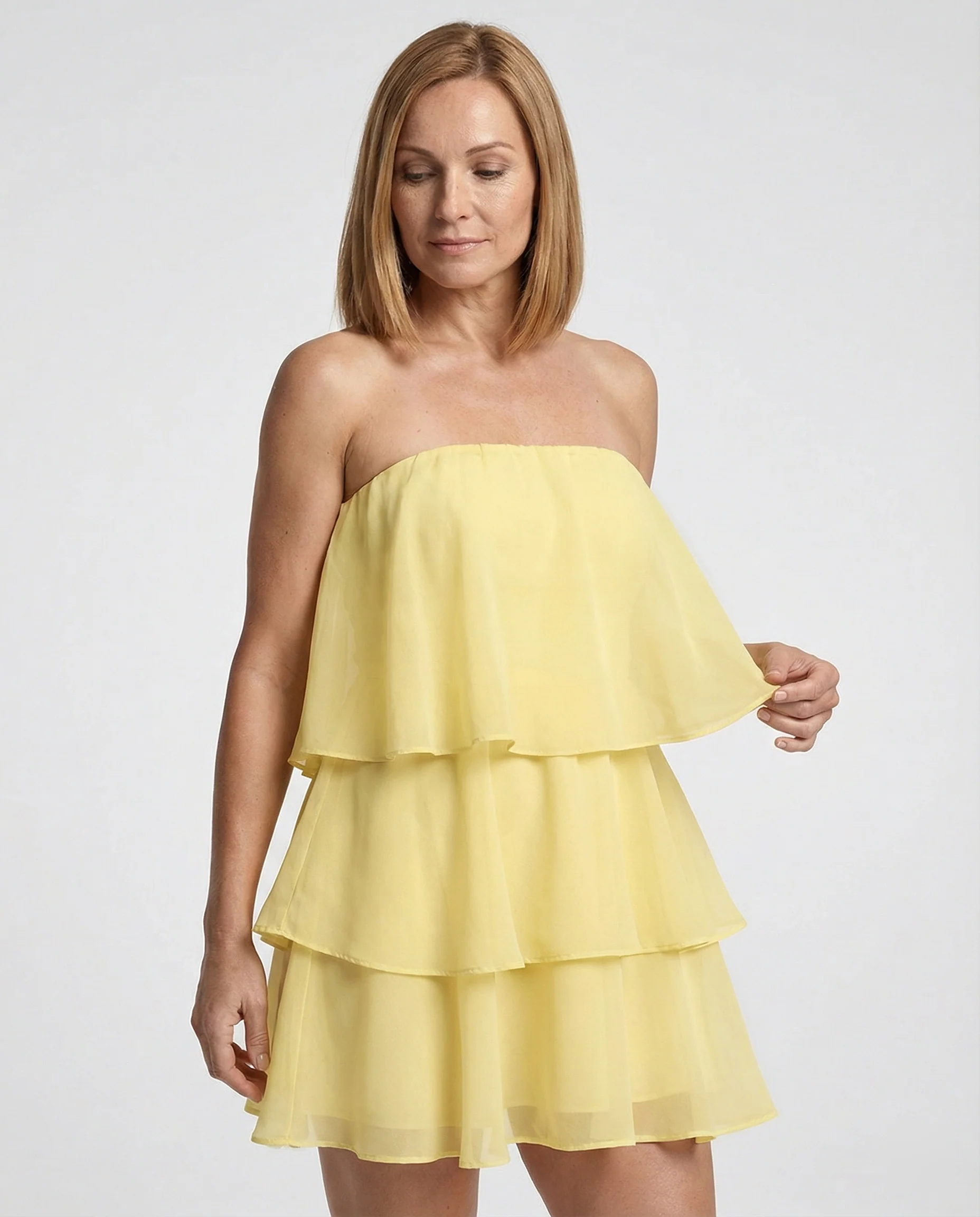 Damen Chiffon Kleid schulterfrei mit Volant - Image 6