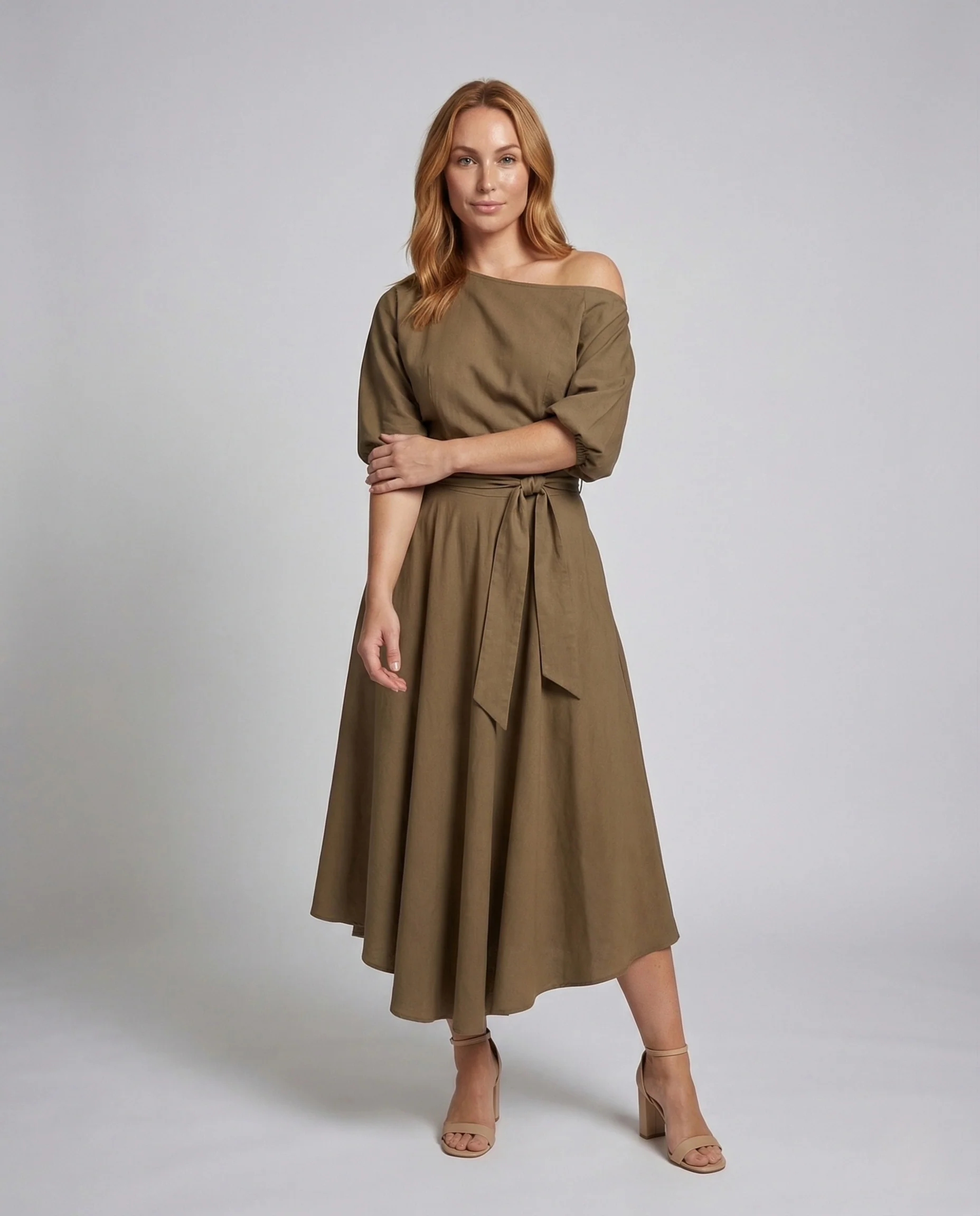 Damen Wickelkleid Schulterfrei A Linie