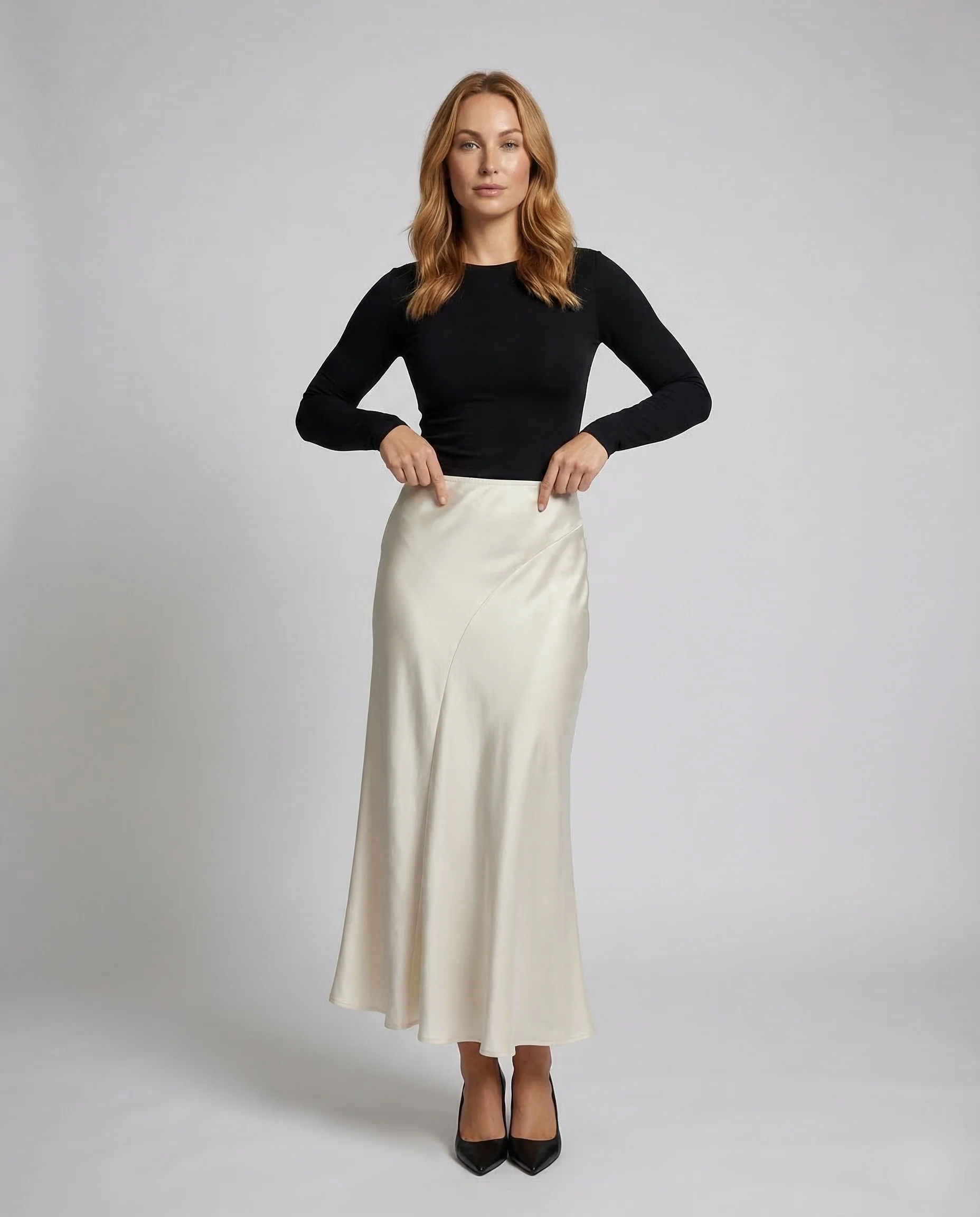 Damen Satin Maxirock Stretch