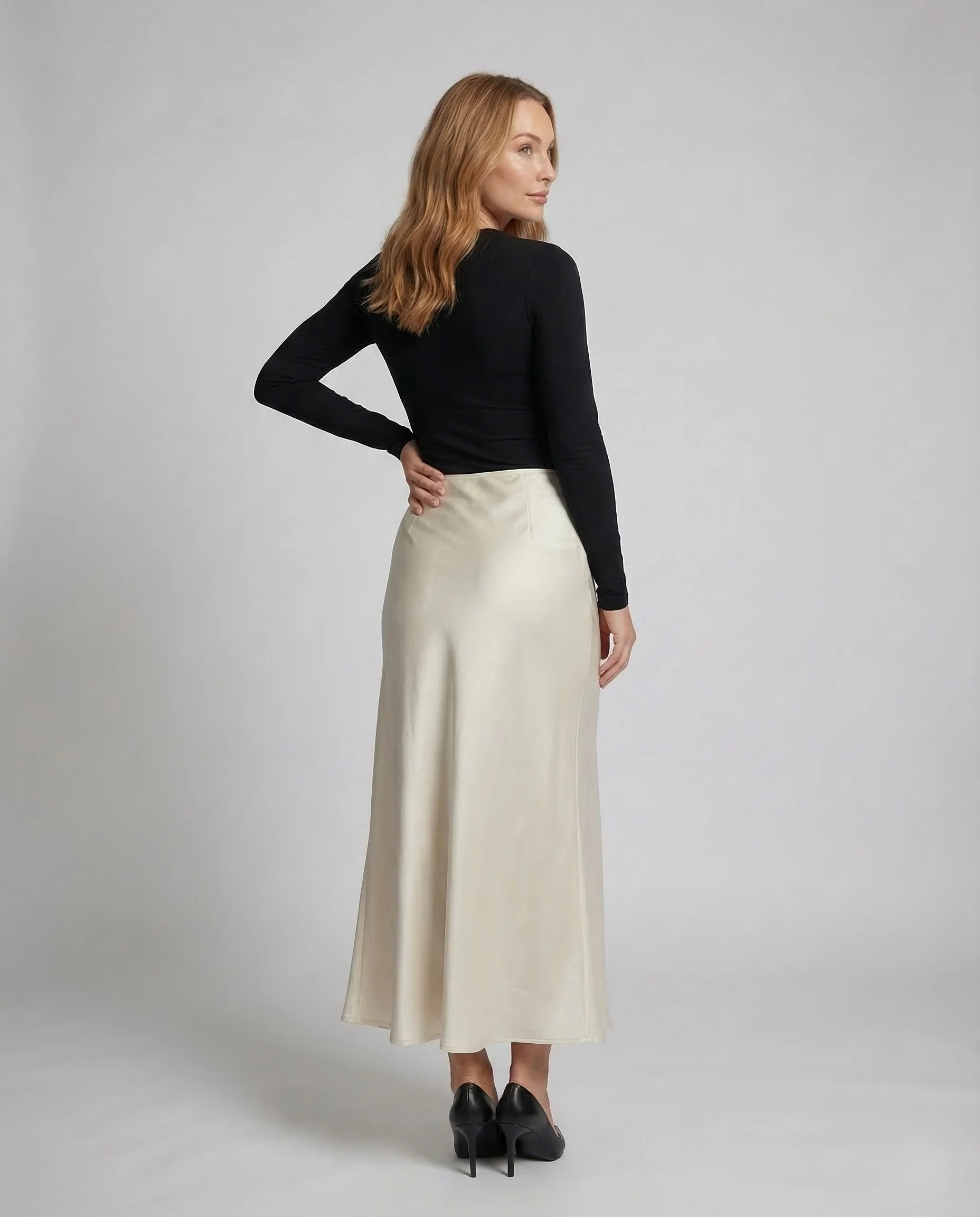 Damen Satin Maxirock Stretch - Image 3