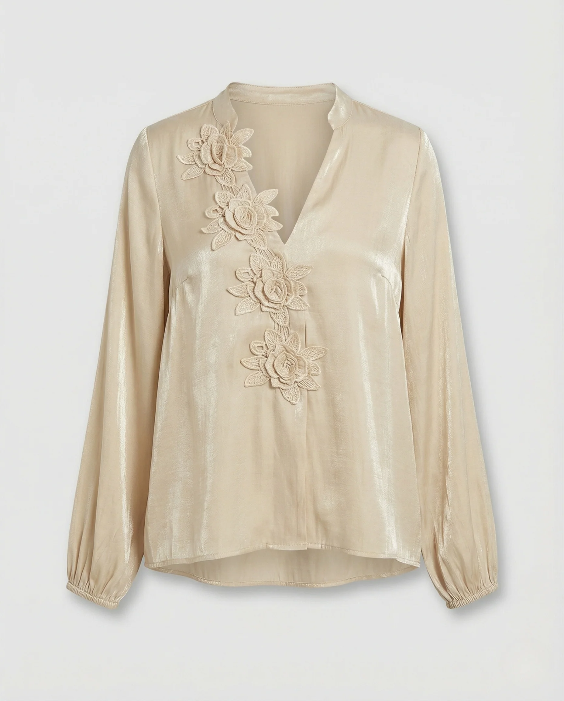 Seidenlook Bluse Mit Blumenapplikation Damen - Image 5