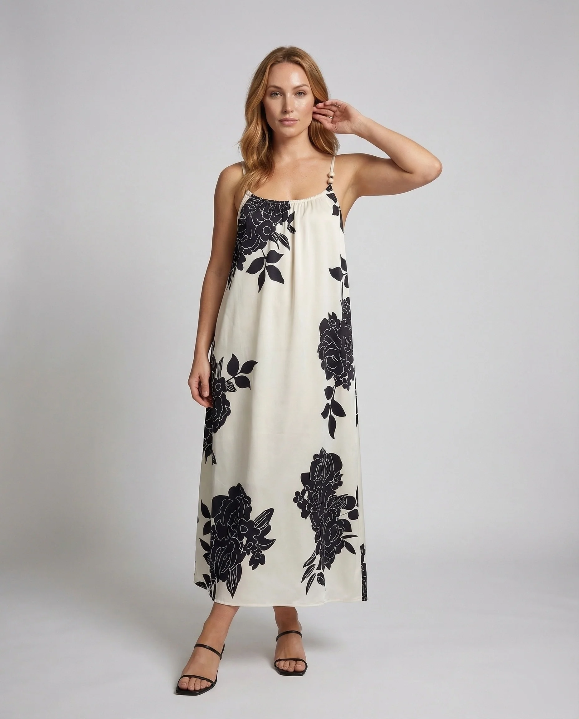 Damen Seidenoptik Maxikleid mit Blumenprint