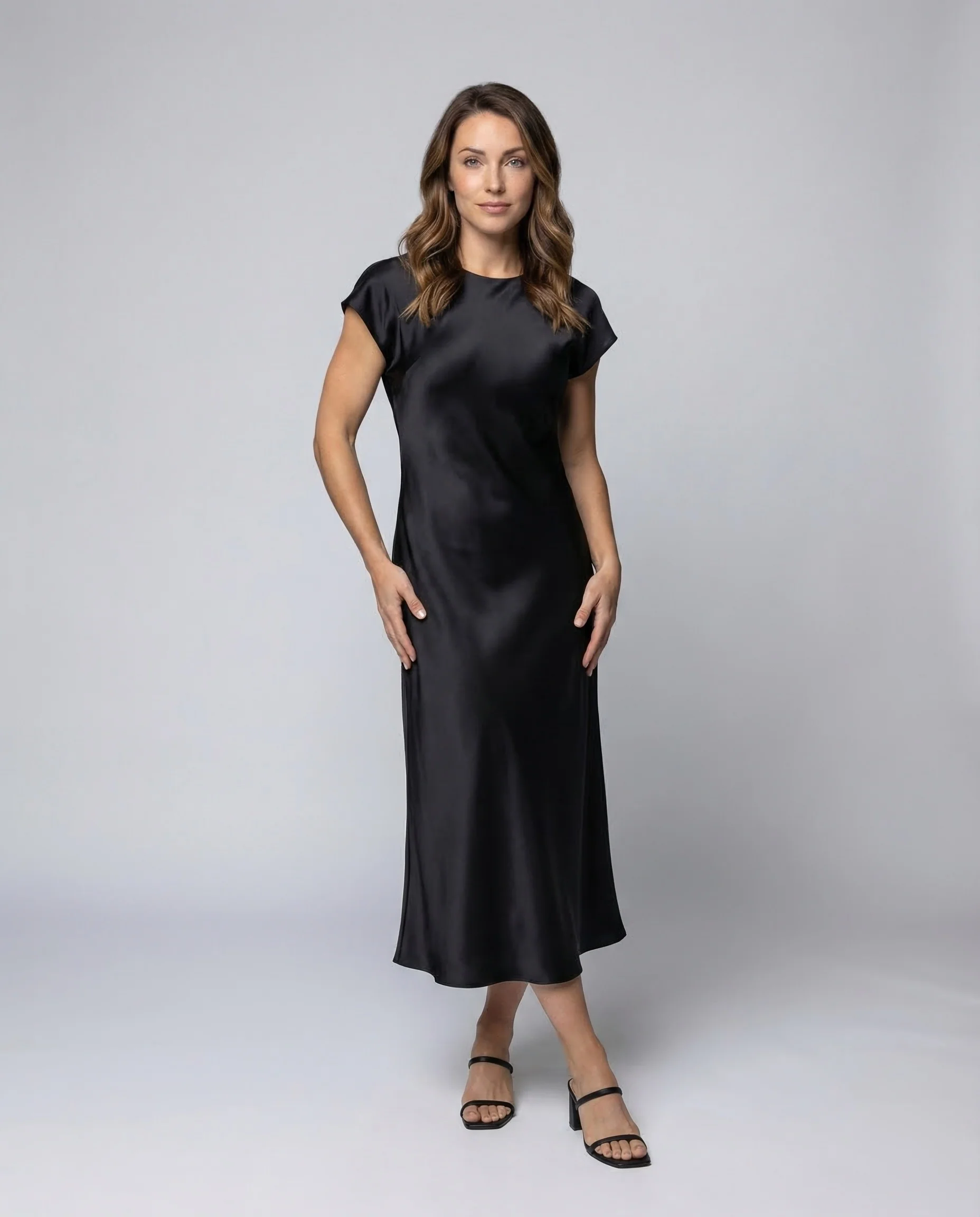 Damen Maxikleid Satin Kimonoärmel