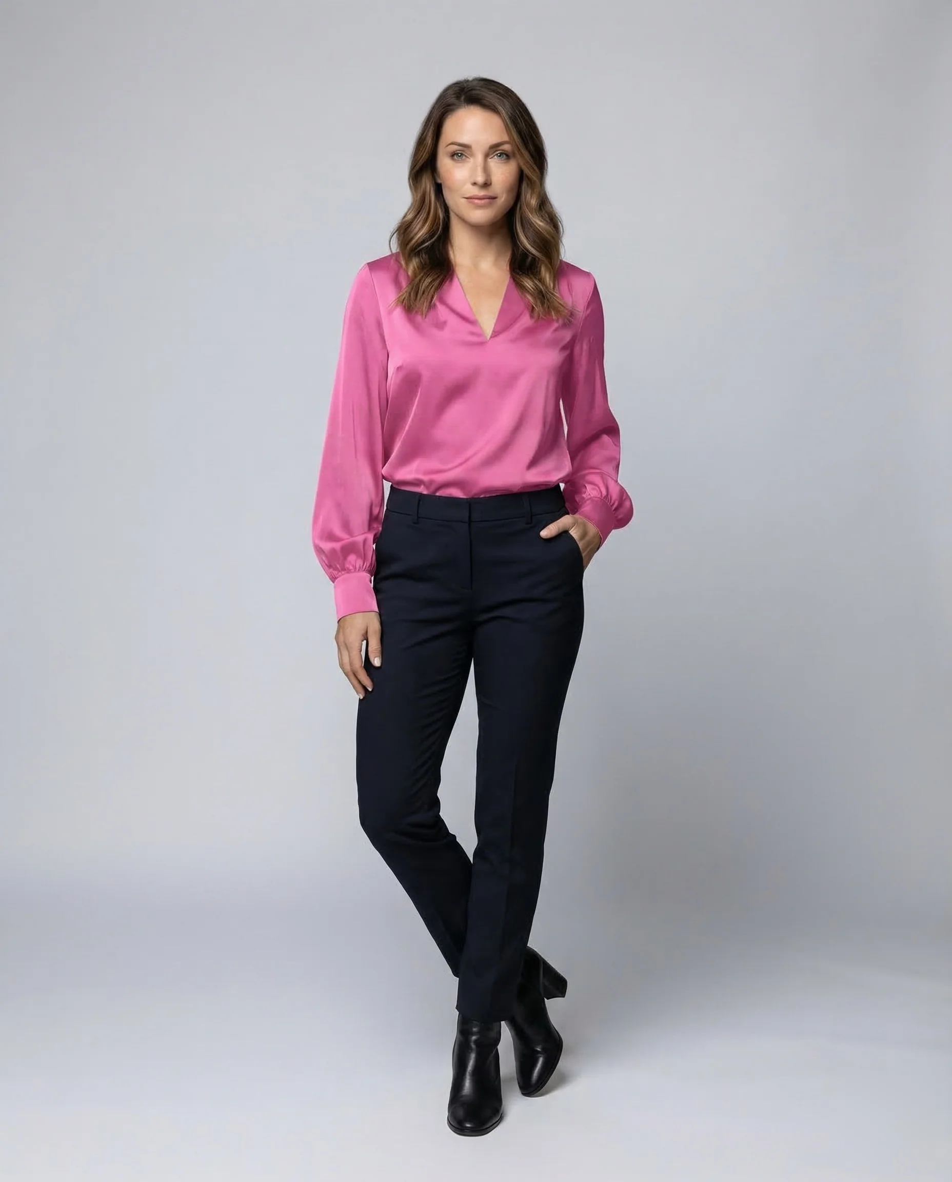 Damen Bluse Seidig V Ausschnitt