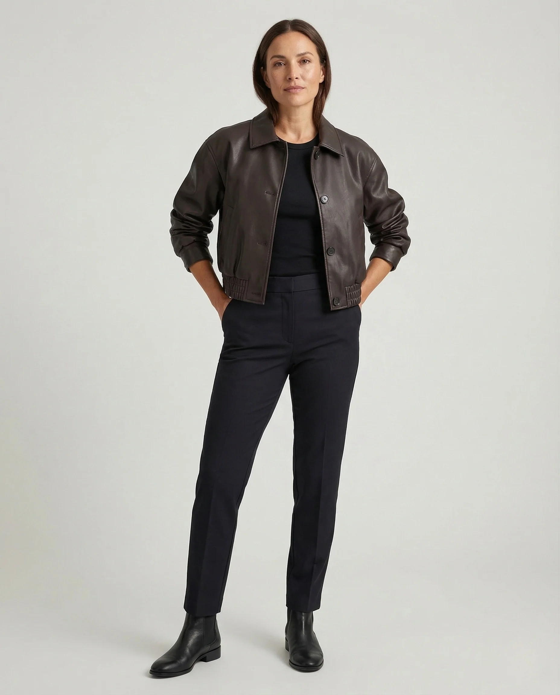 Damen Croppedjacke in Lederoptik