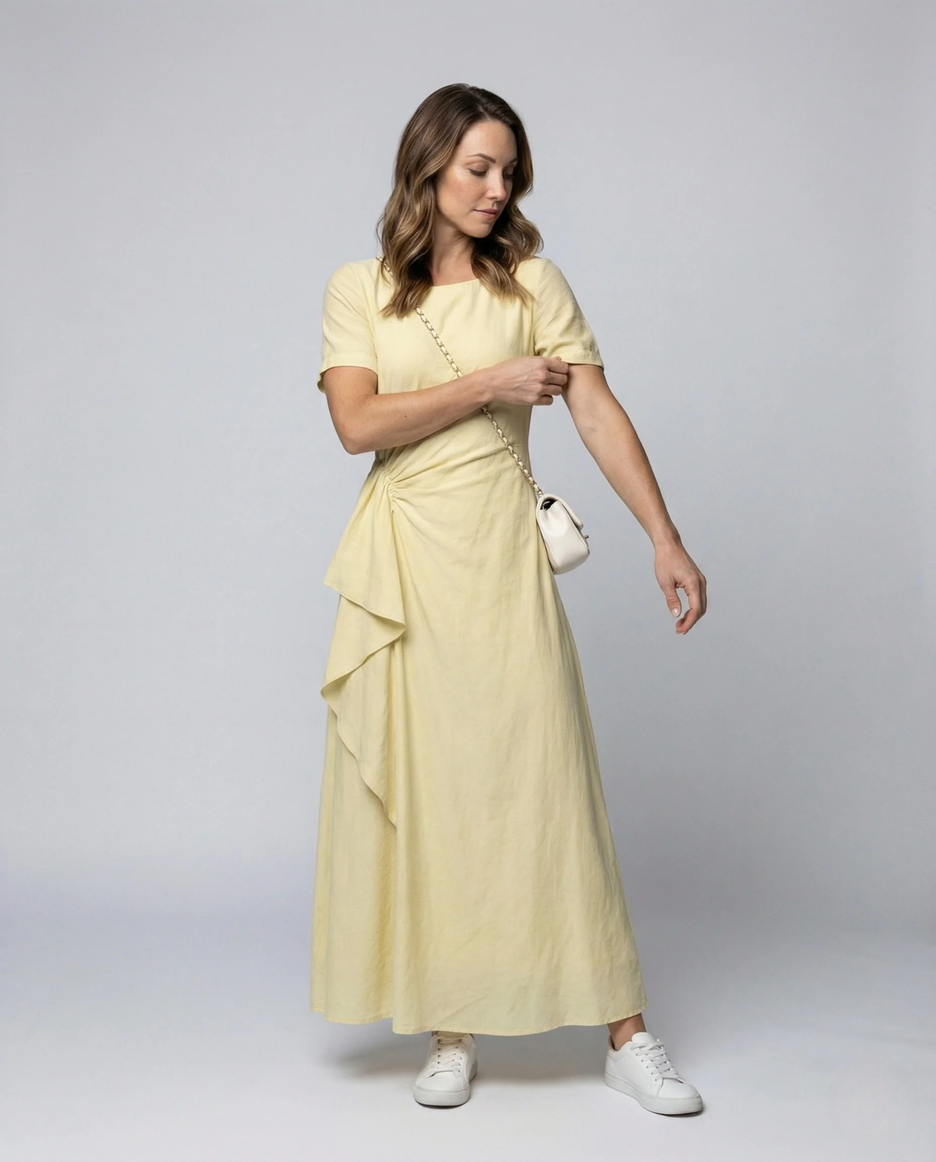 Damen Sommerkleid mit Asymmetrischem Volant