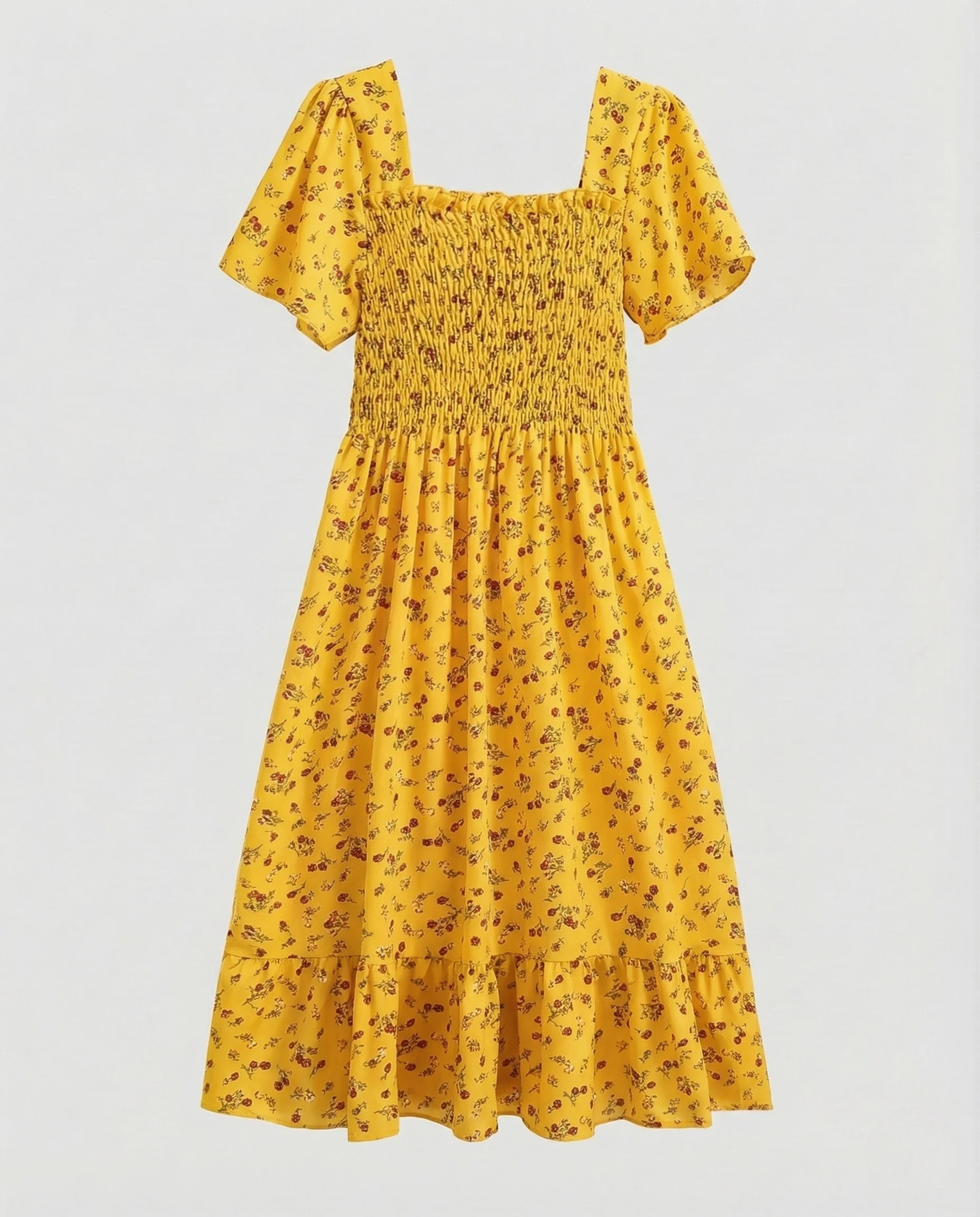 Damen Sommerkleid mit Smokoberteil Puffärmel Volantrock - Image 7