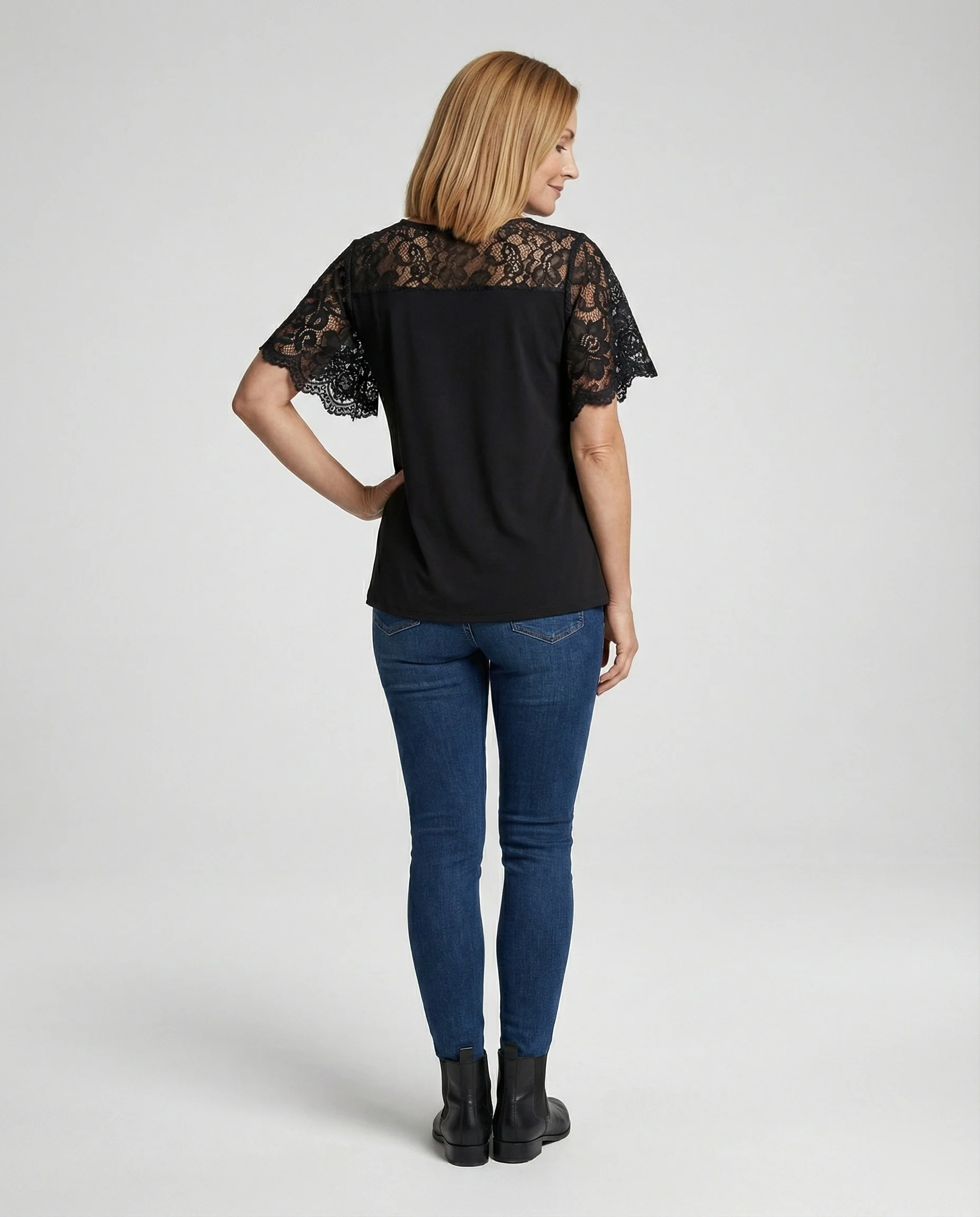 Damen Blusentop Spitze Tunika A-Linie