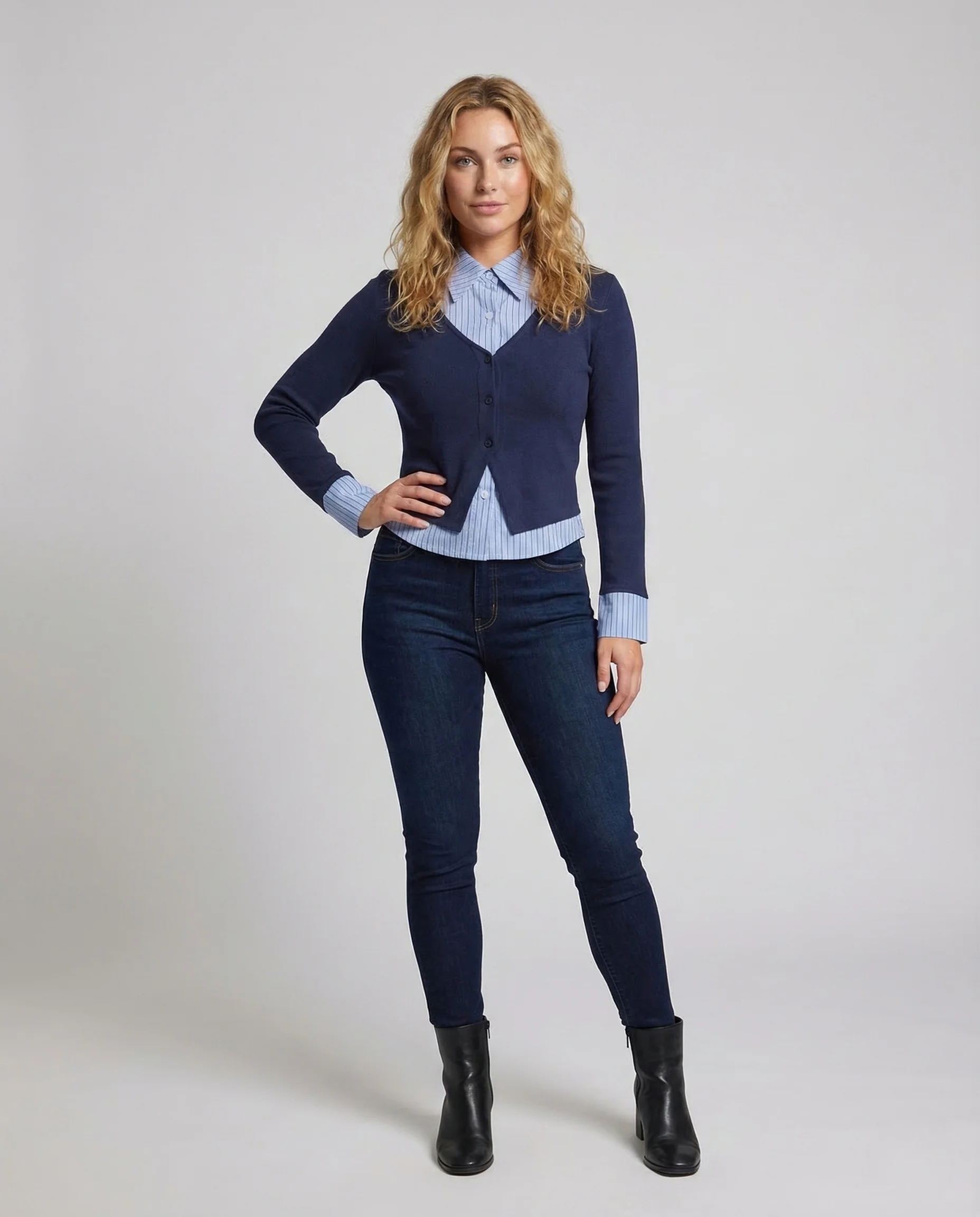 Damen Strickcardigan Hemdkragen