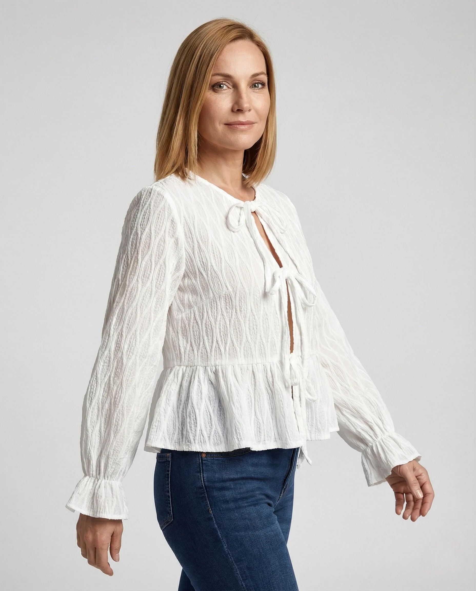 Bluse Damen Bindebluse Peplum - Image 2