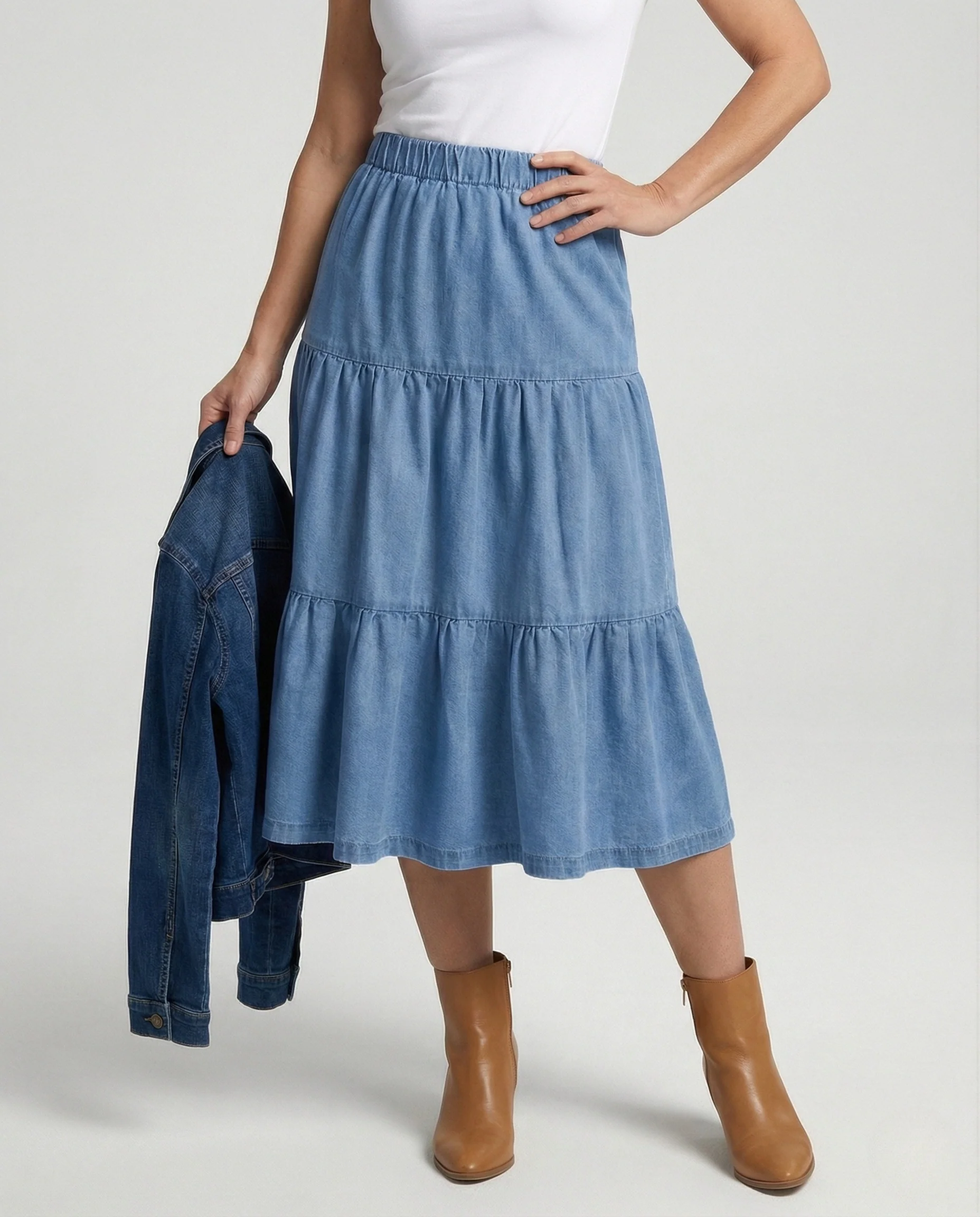 Midirock Denim Gestuft Damen - Image 2