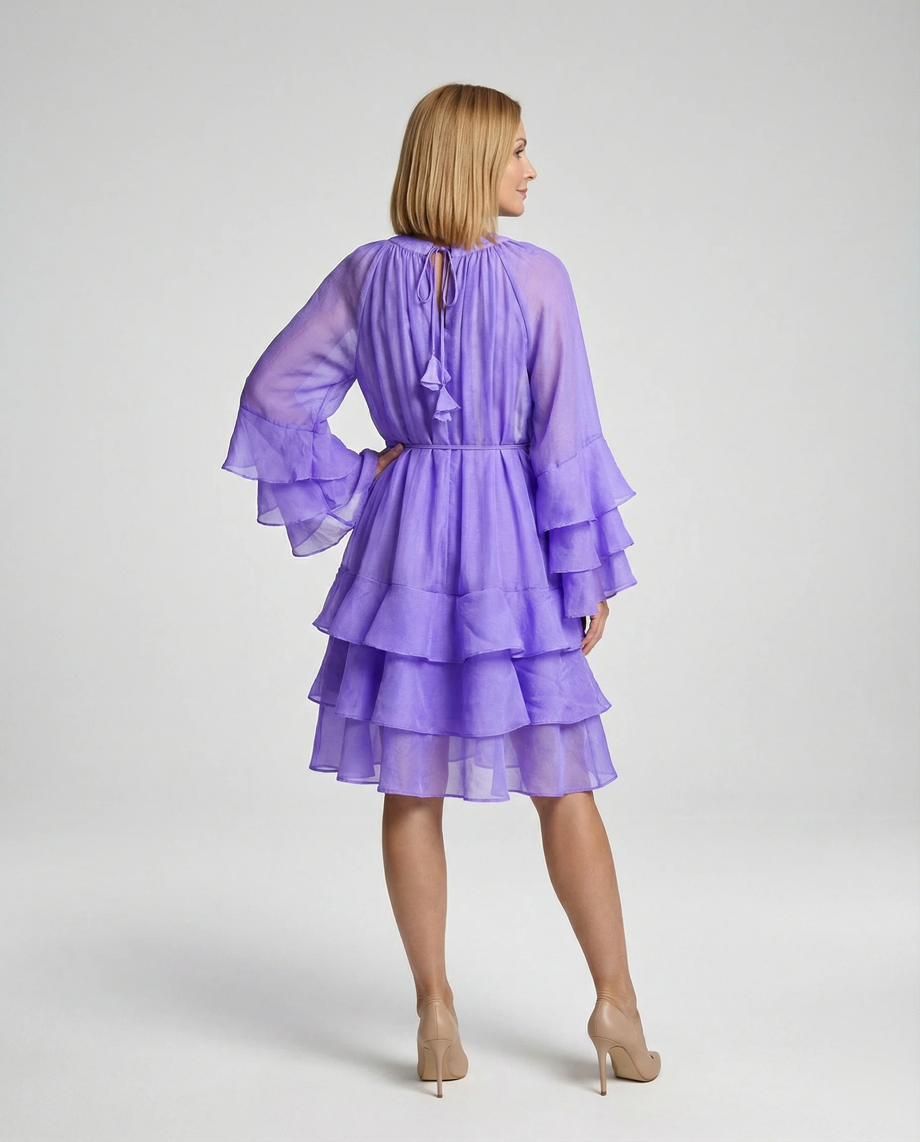 Freizeitkleid Damen Chiffon Volantkleid - Image 3