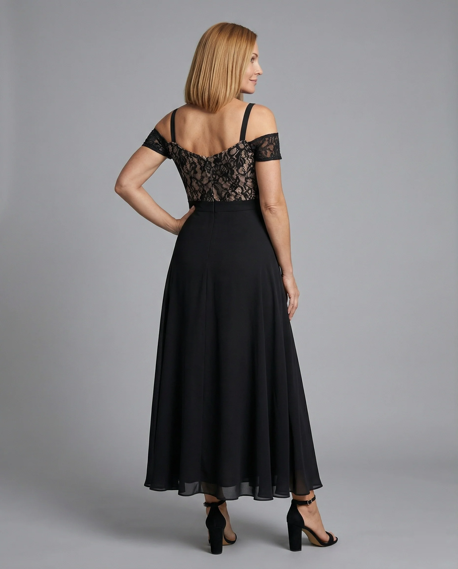 Damen Abendkleid Spitze Chiffon lang
