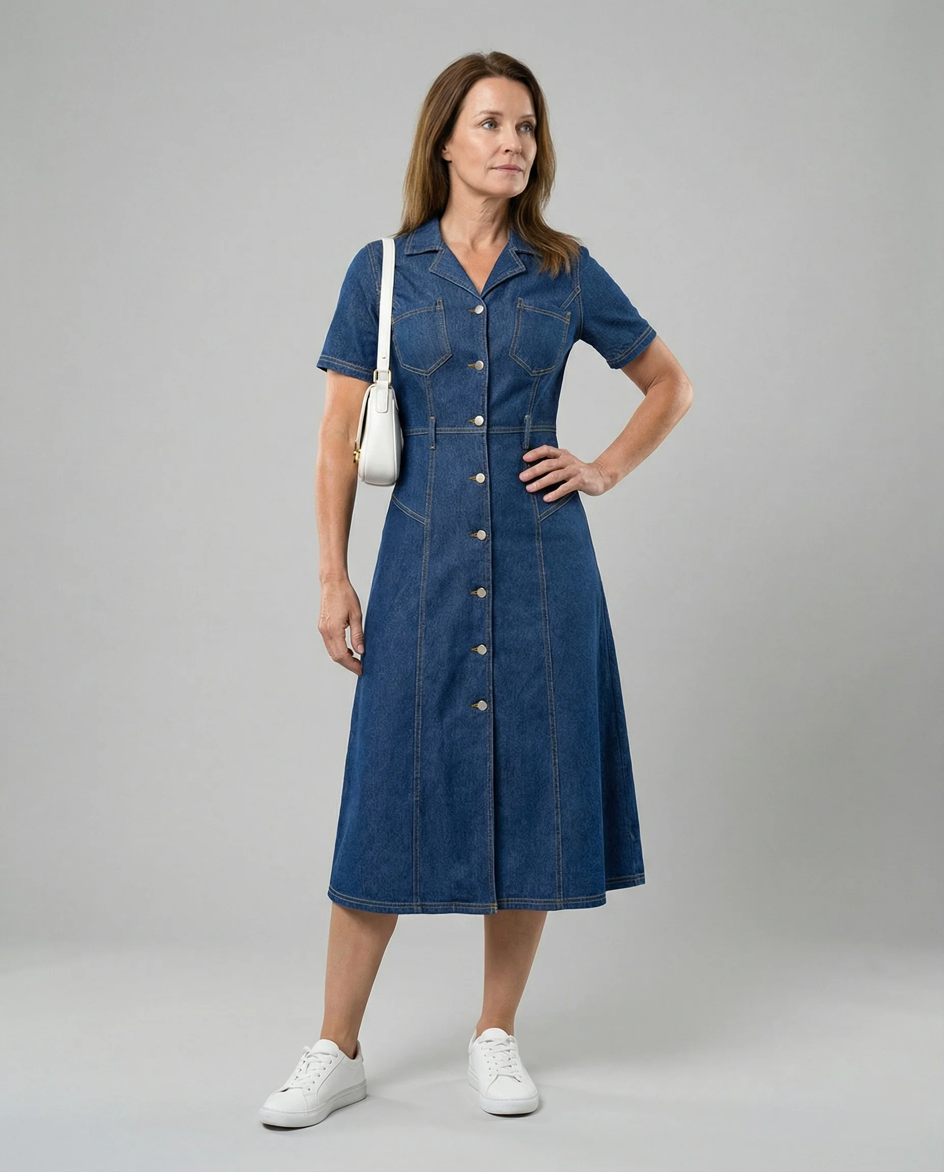 Damen Jeanskleid Midi mit Knopfleiste - Image 2