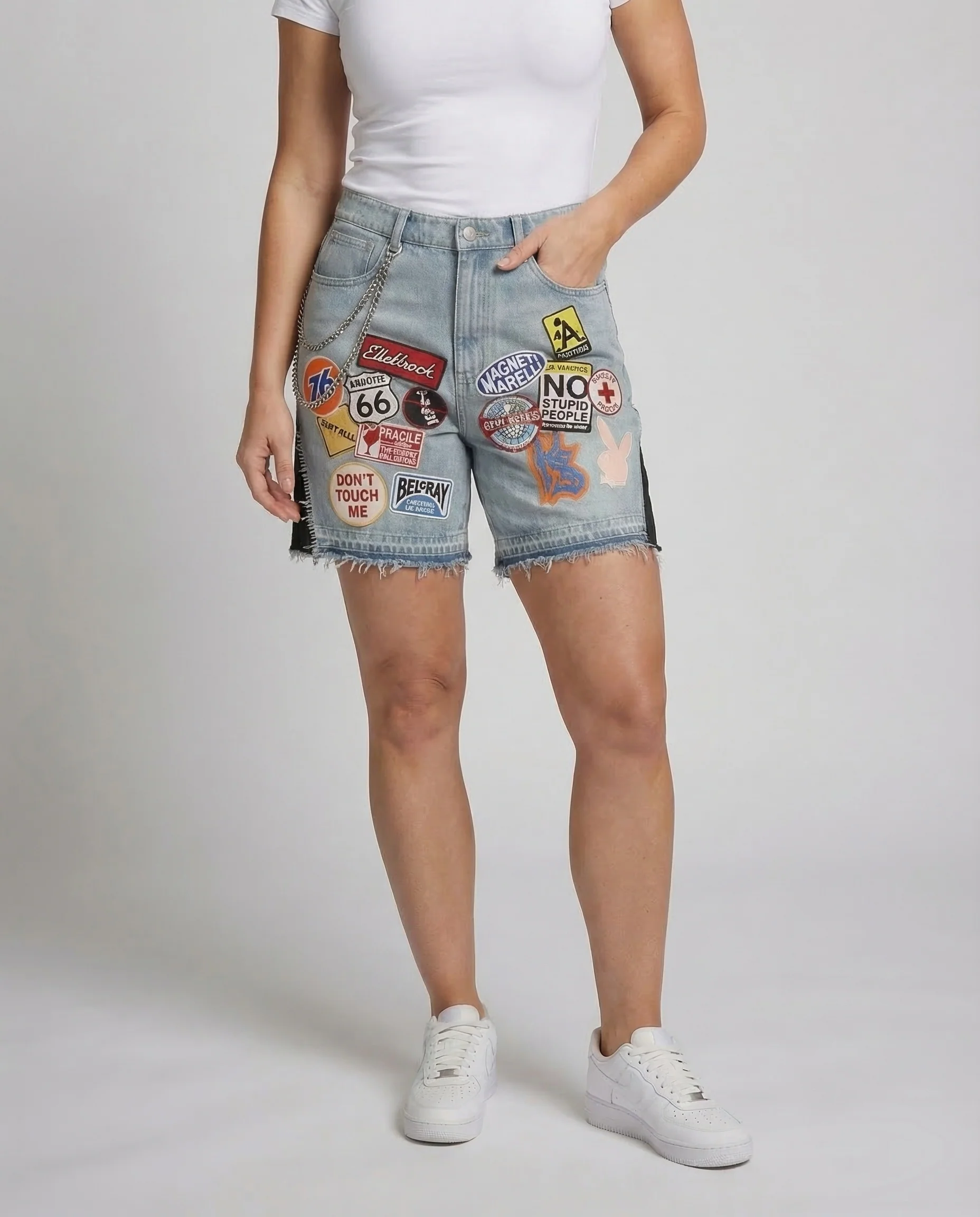 Damen Jeansshorts High Waist Patch - Image 2
