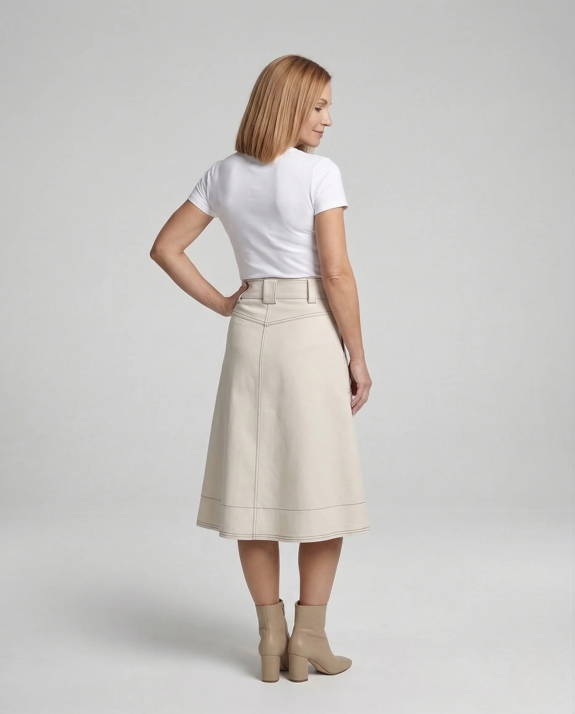 Damen Midirock Ausgestellt High Waist - Image 4