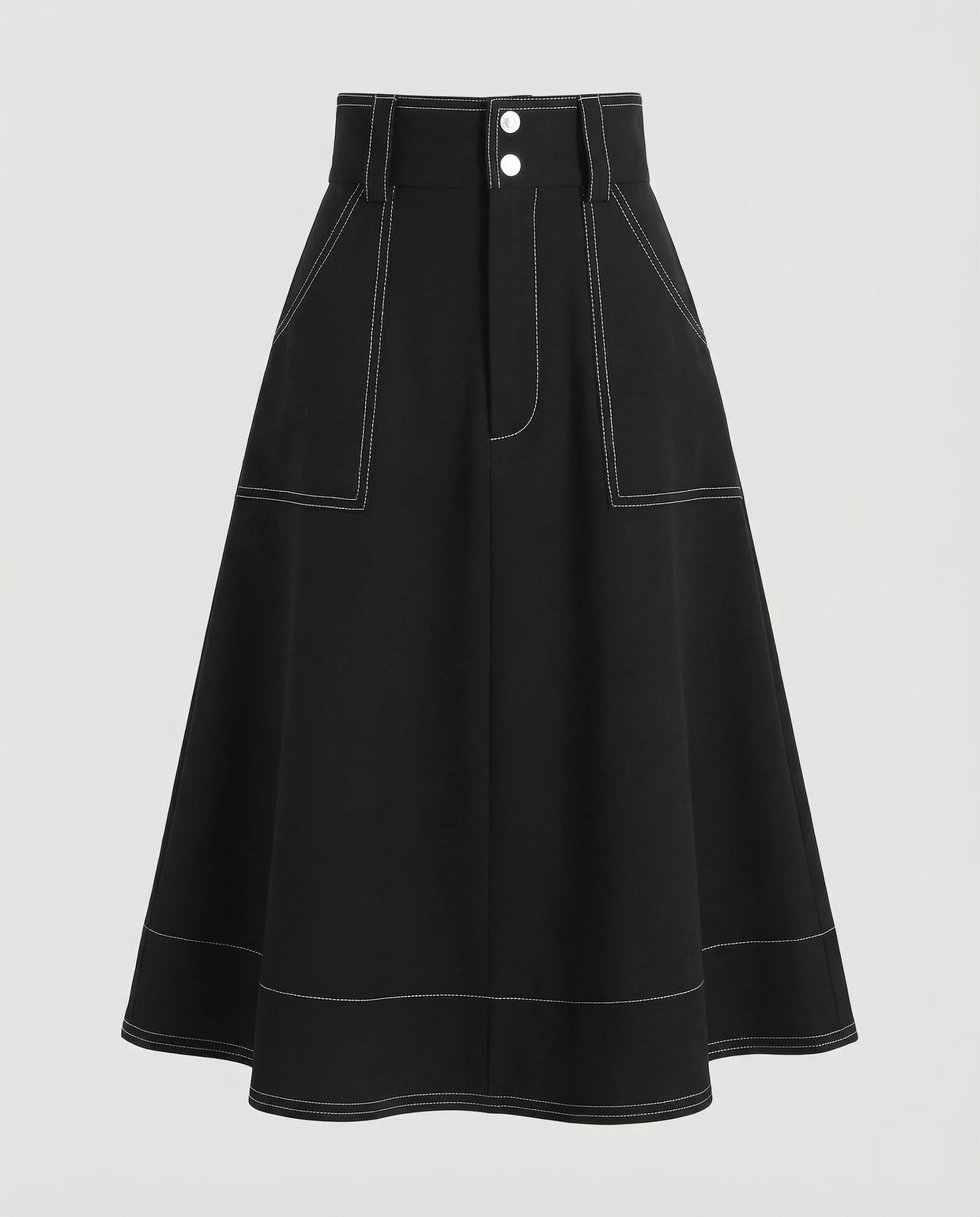 Damen Midirock Ausgestellt High Waist - Image 5