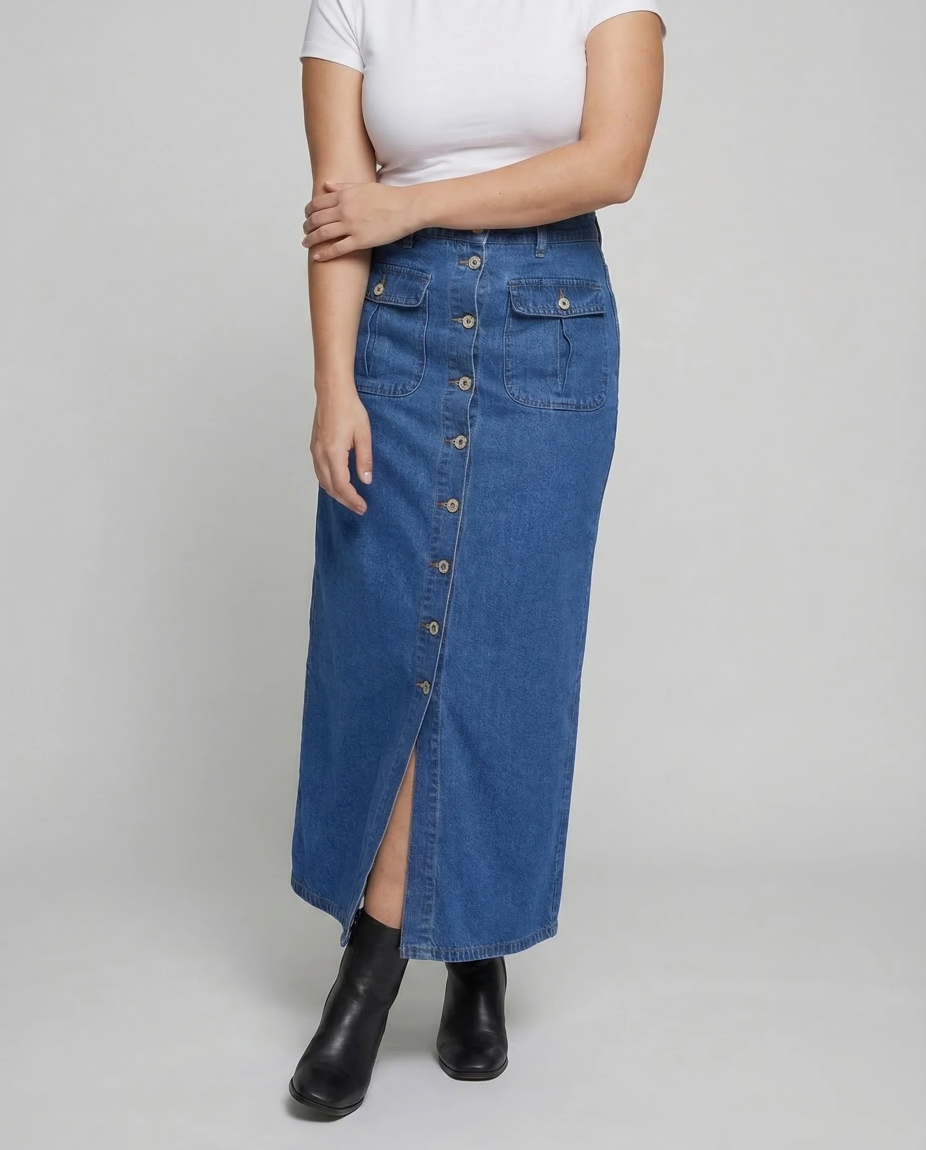 Maxirock Damen Jeans Knöpfe - Image 2