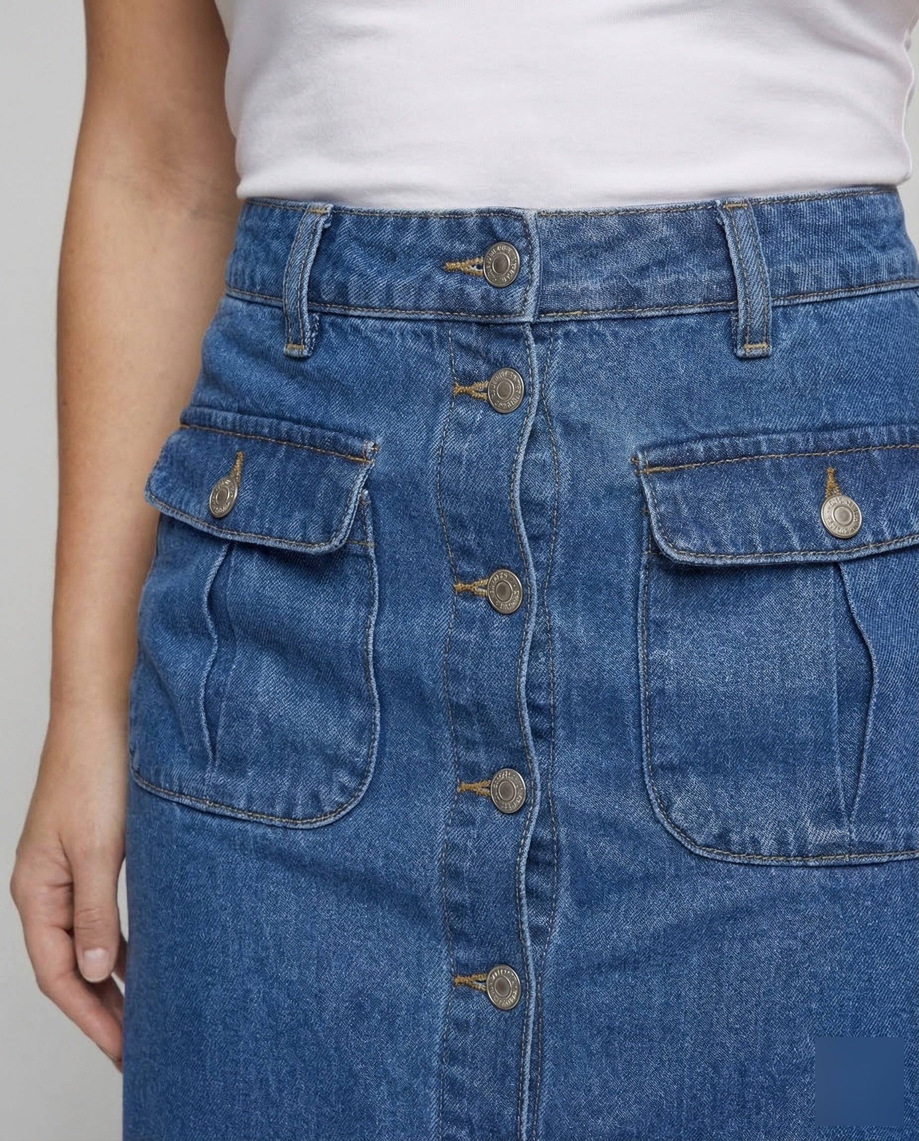 Maxirock Damen Jeans Knöpfe - Image 3