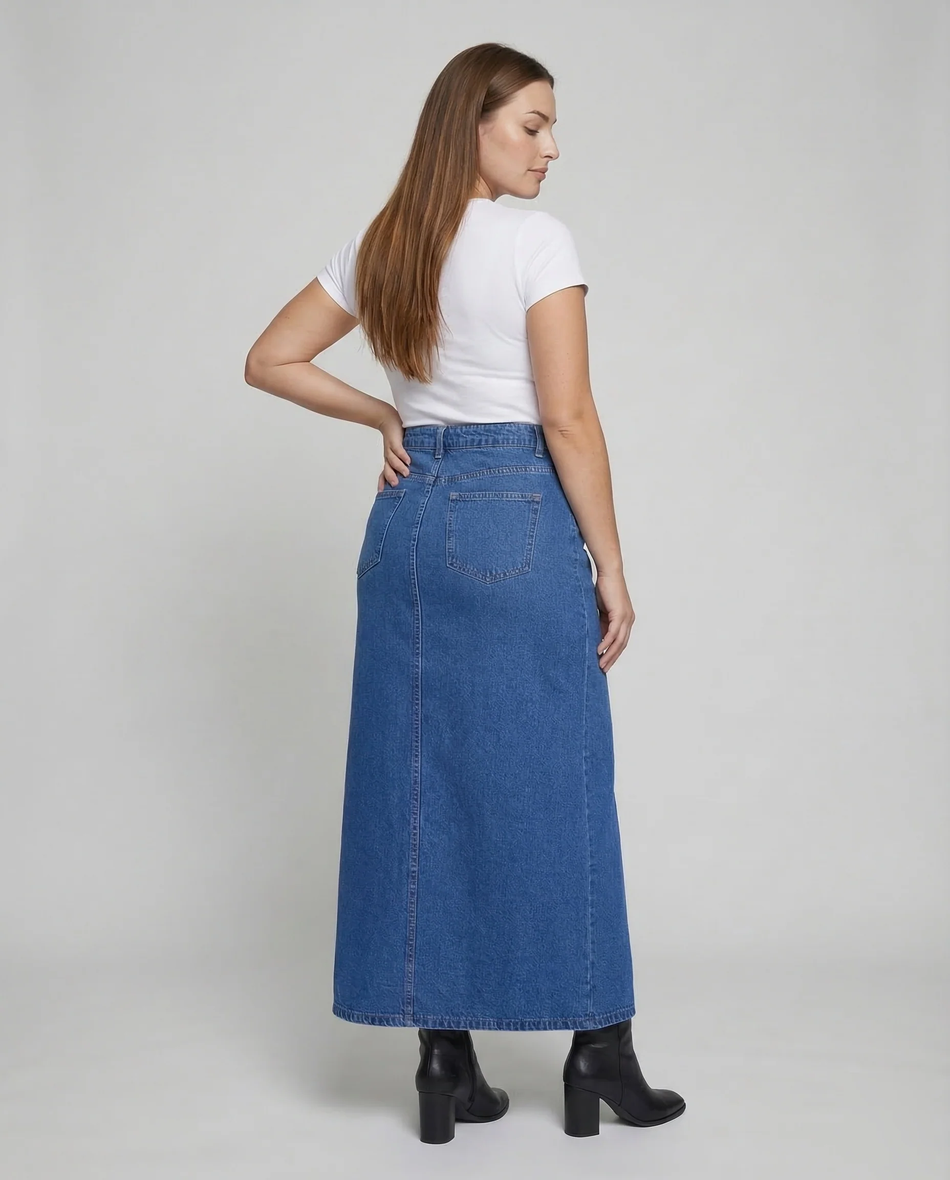 Maxirock Damen Jeans Knöpfe - Image 4