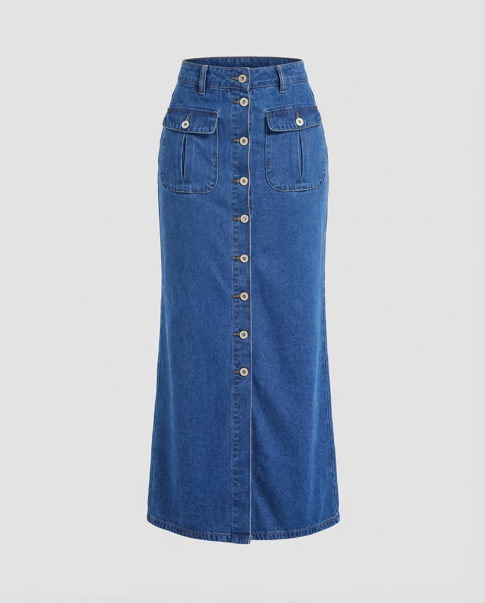 Maxirock Damen Jeans Knöpfe - Image 5