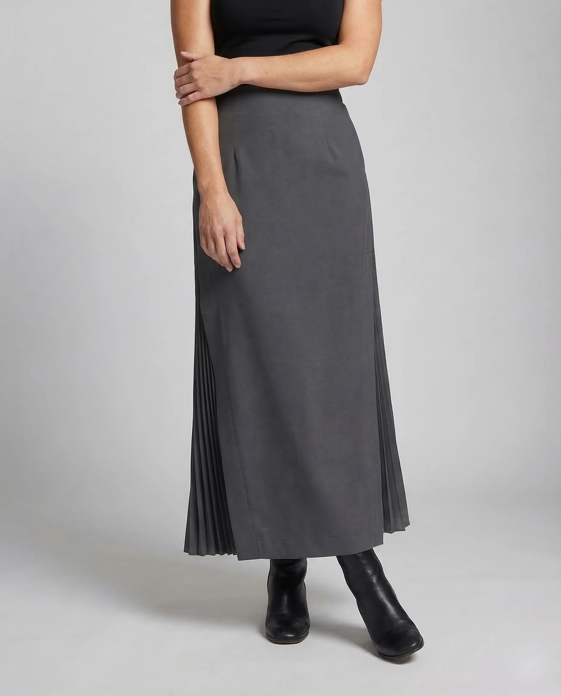 Damen Midirock Plissee Schlitz - Image 2