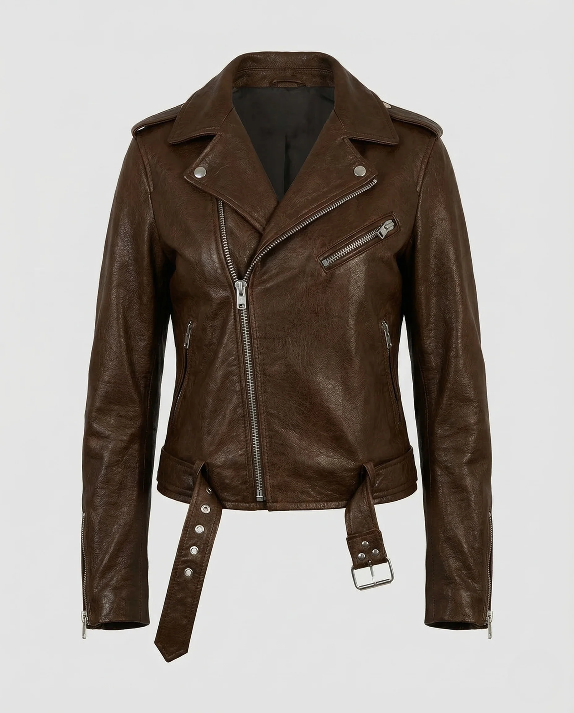 Damen Leder Bikerjacke Tailliert - Image 5