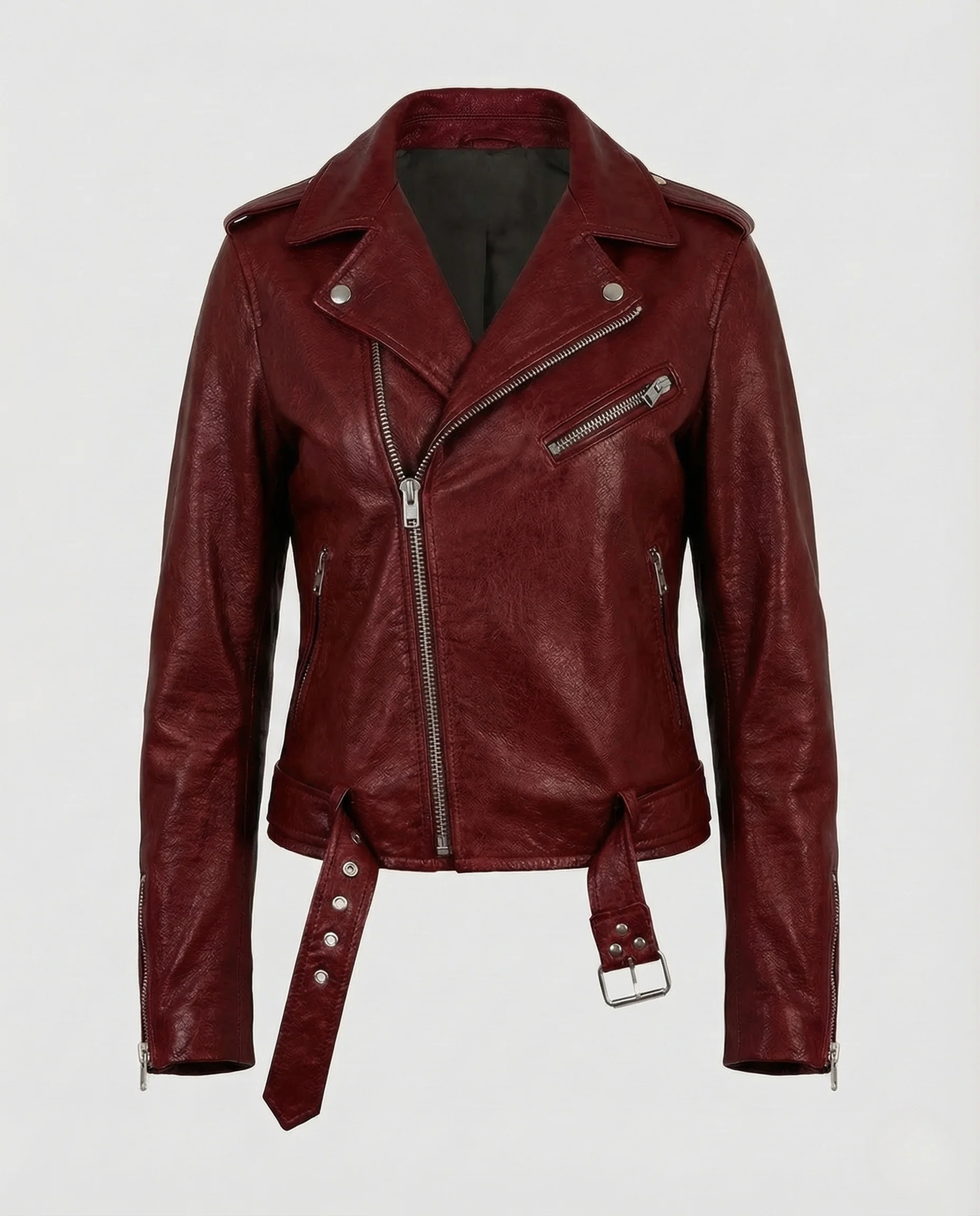 Damen Leder Bikerjacke Tailliert - Image 8