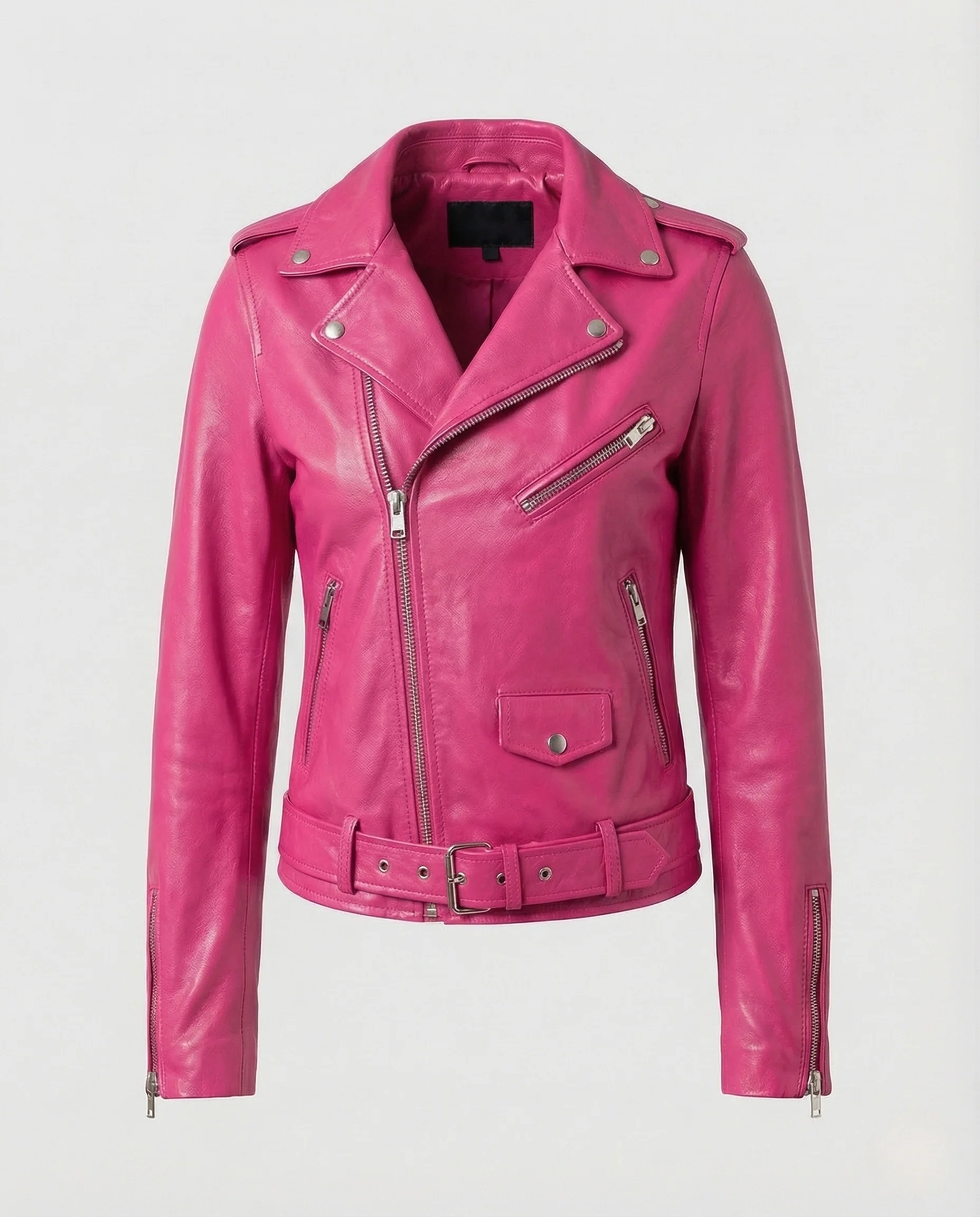 Damen Biker Lederjacke Tailliert mit Nieten - Image 11