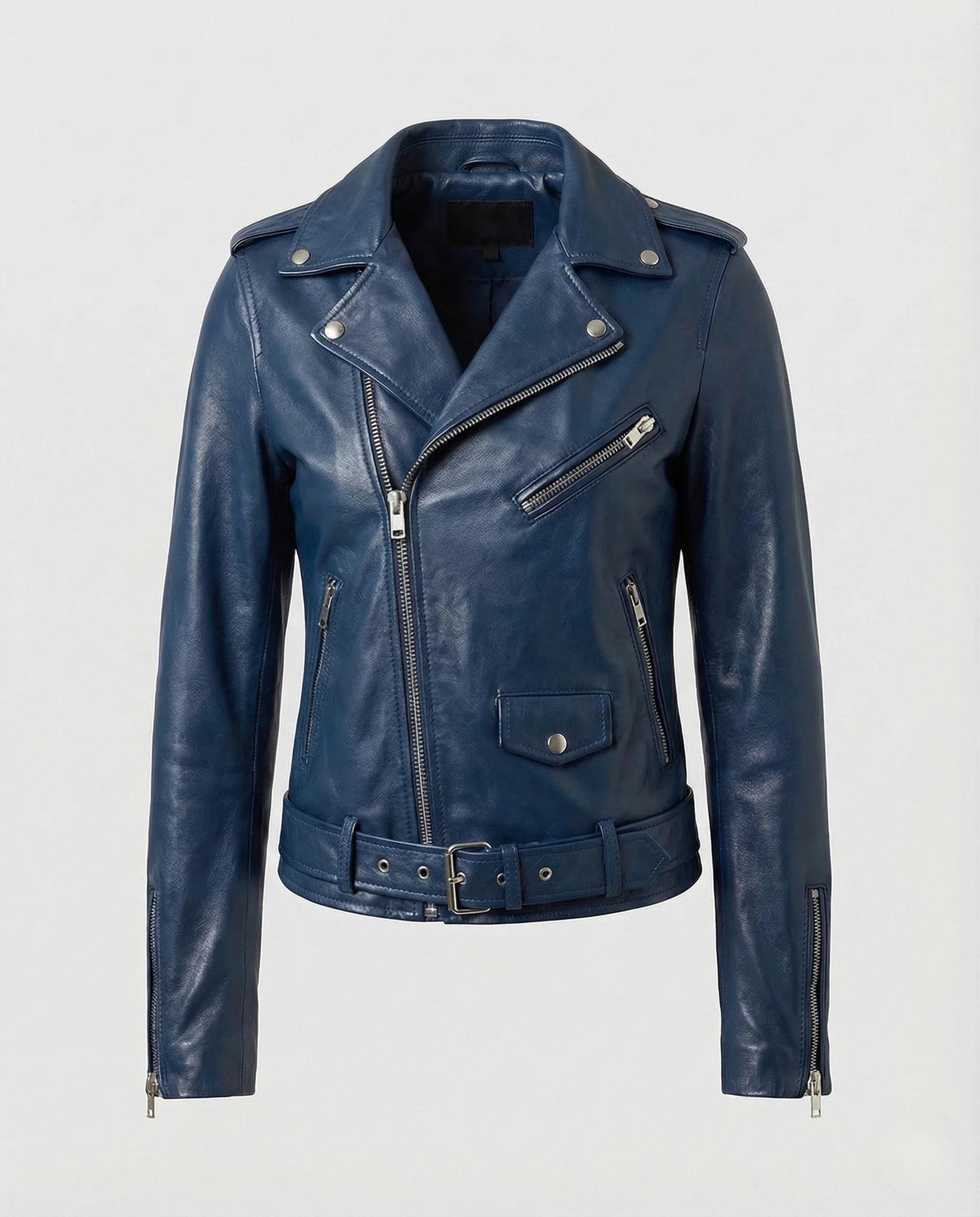 Damen Biker Lederjacke Tailliert mit Nieten - Image 12