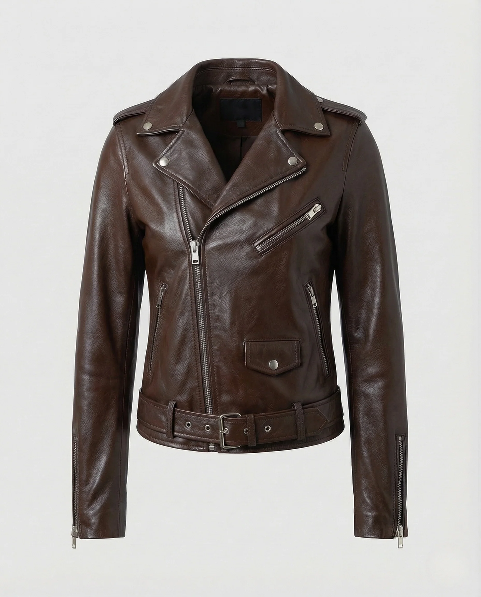 Damen Biker Lederjacke Tailliert mit Nieten - Image 6