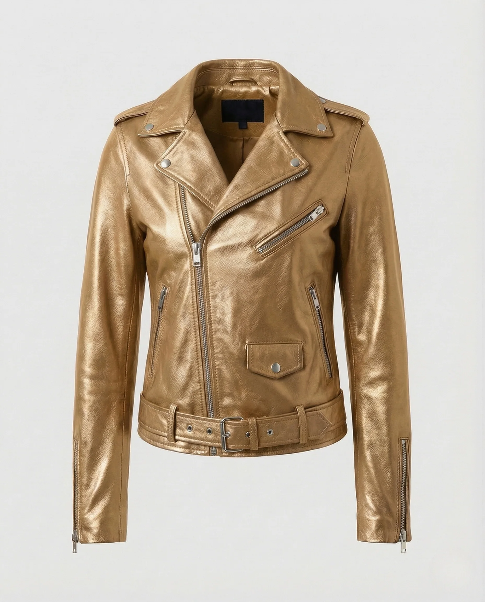 Damen Biker Lederjacke Tailliert mit Nieten - Image 7