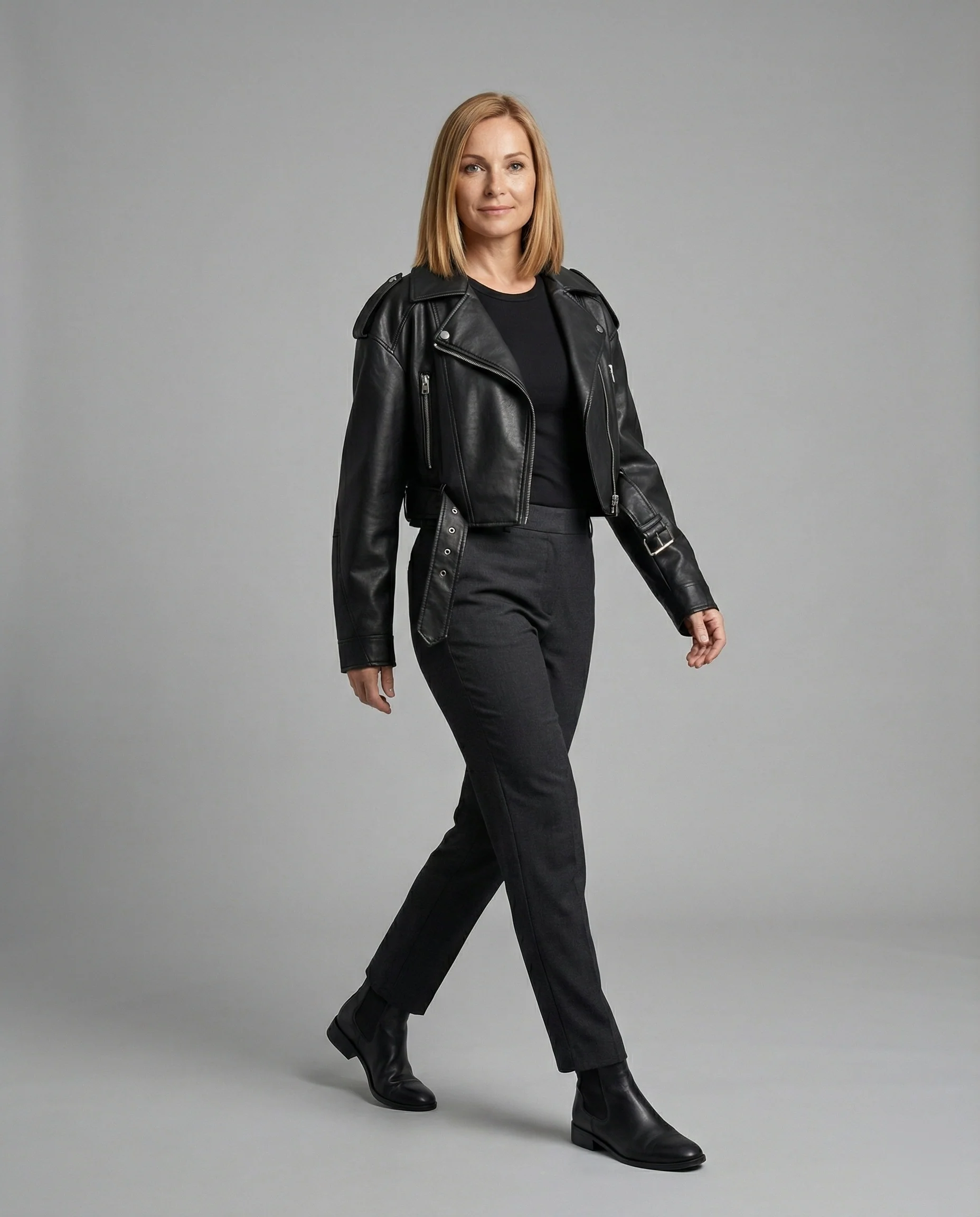 Damen Lederjacke Schwarz mit Gürtel - Image 2
