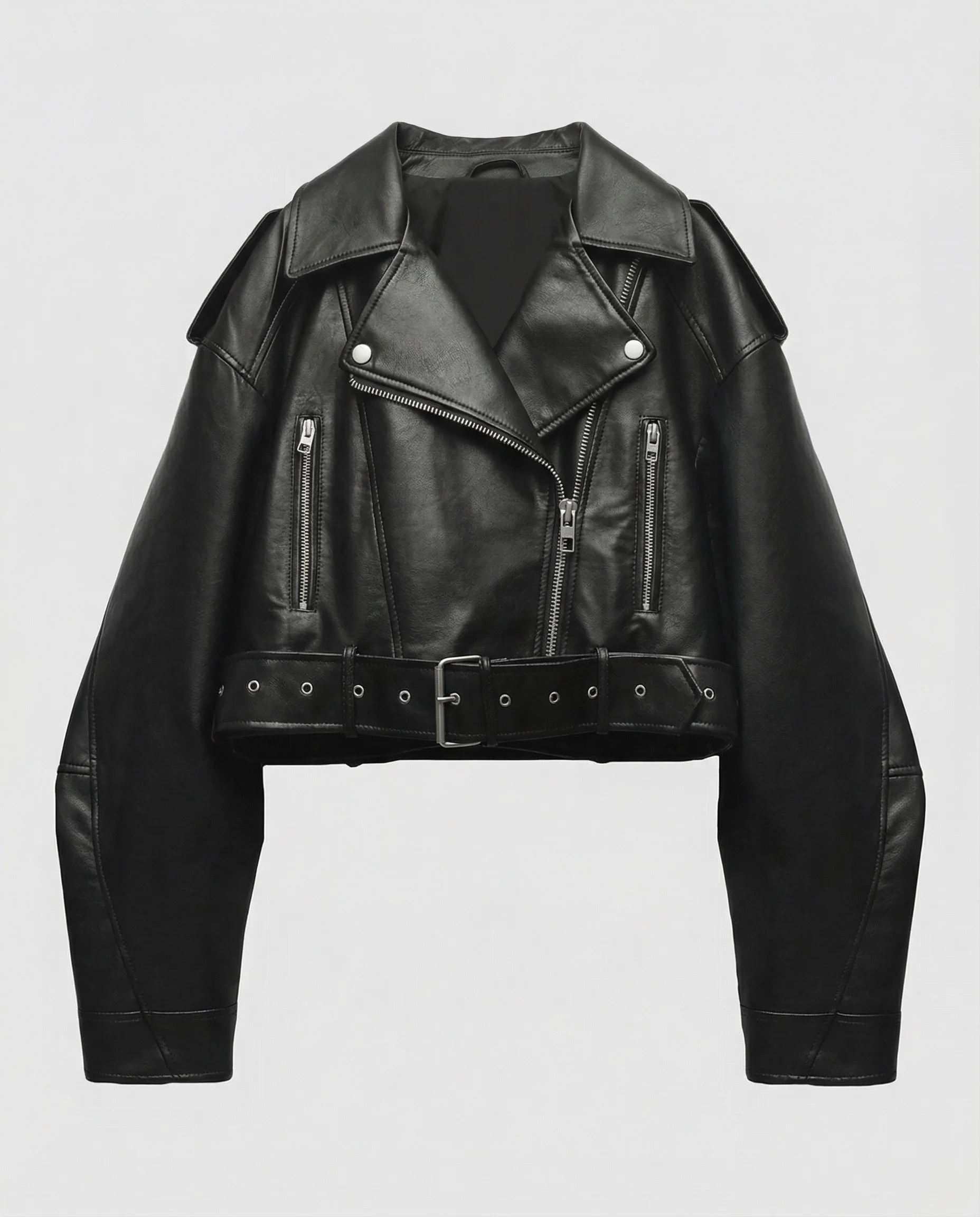 Damen Lederjacke Schwarz mit Gürtel - Image 5