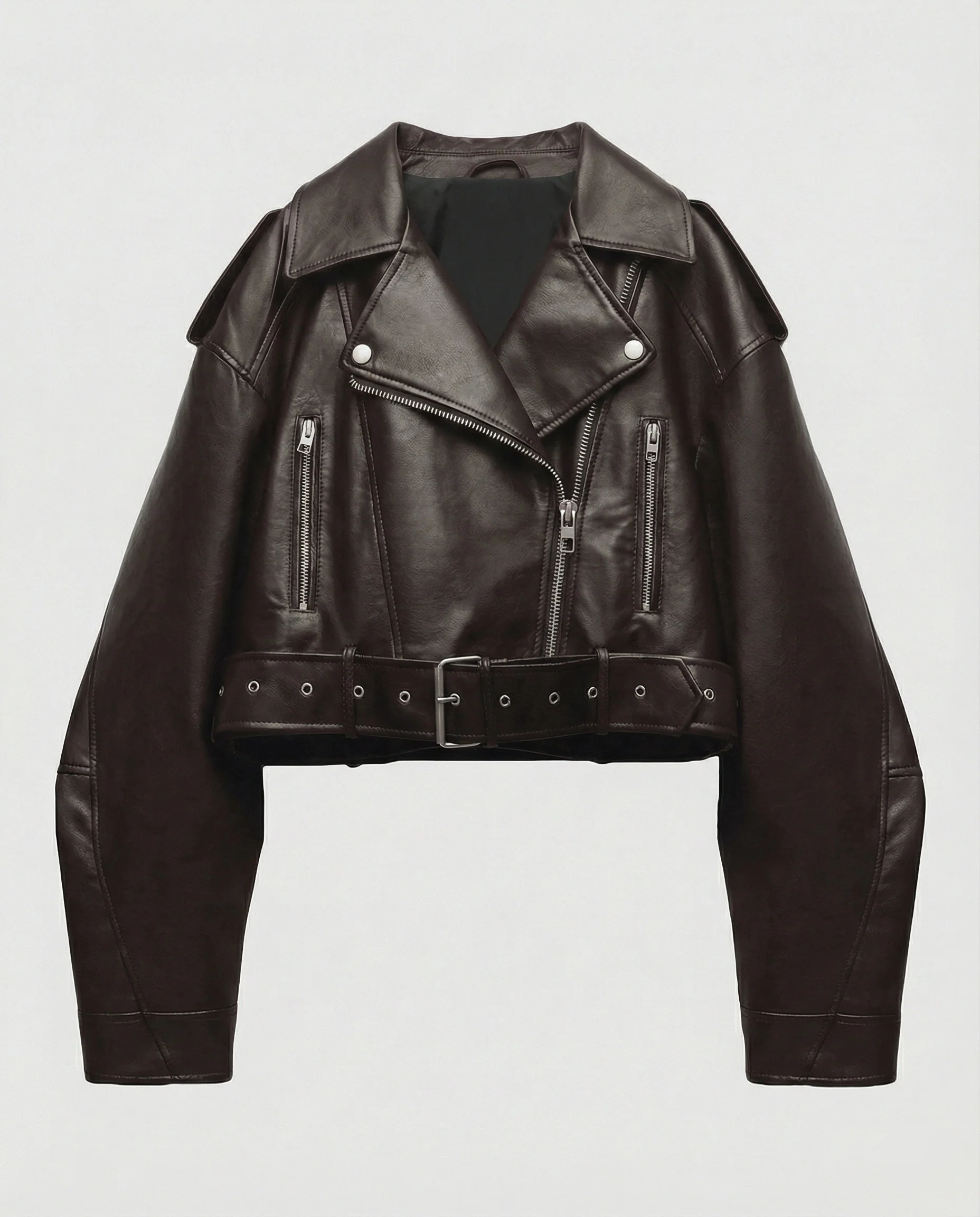Damen Lederjacke Schwarz mit Gürtel - Image 8