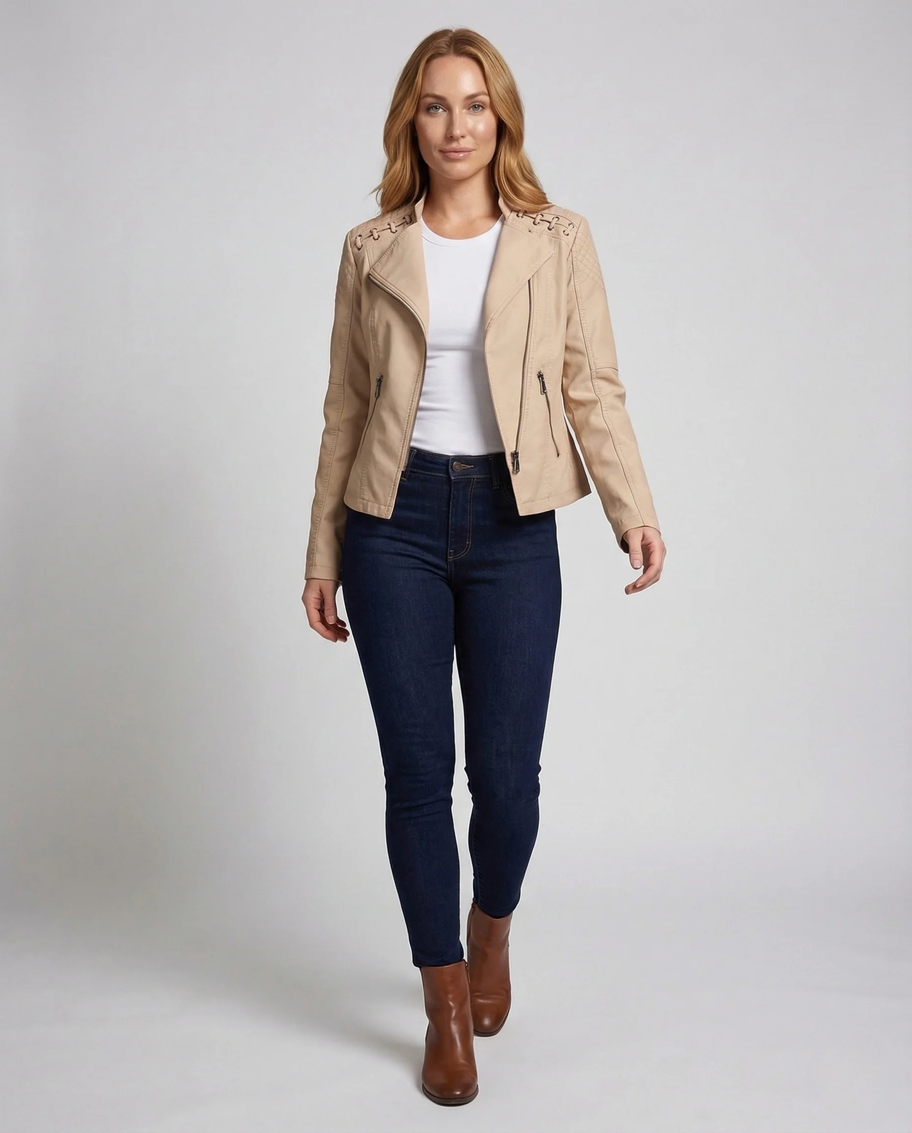 Damen Bikerjacke Lederimitat Schnürdetail